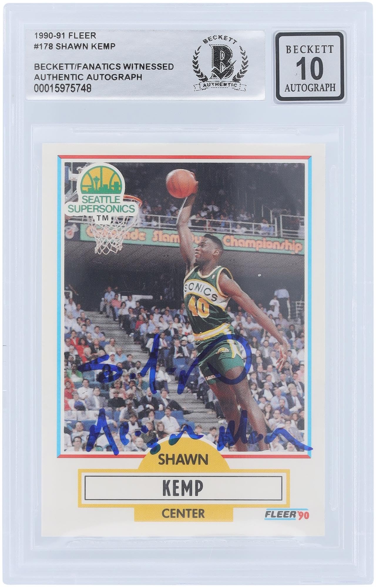 Shawn Kemp Seattle Supersonics Autographed 1990-91 Fleer Series 1 