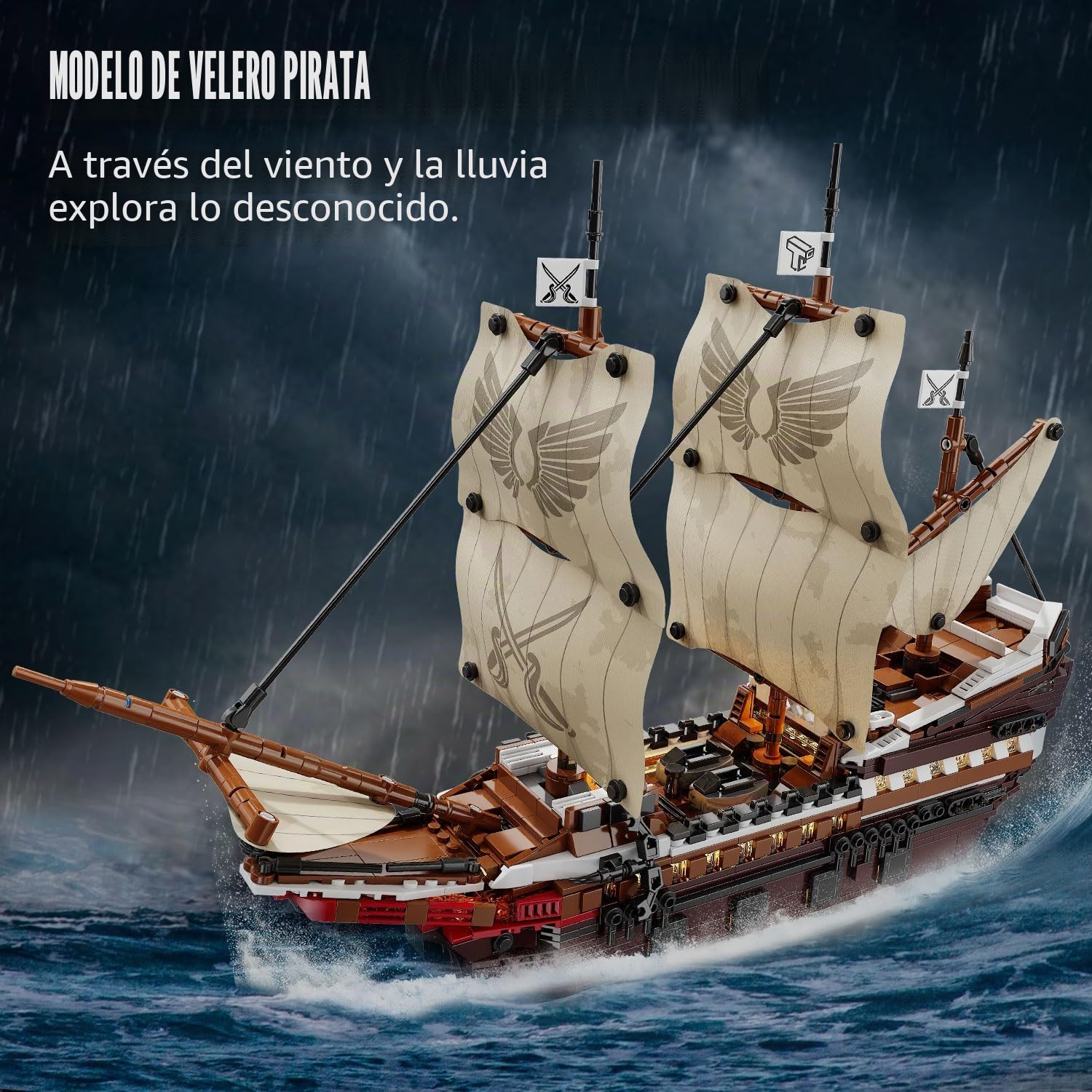 TYCOLE Juego de construcción de barco pirata con luces-Modelo de barco Mayflower de juguete,decoración para el hogar y la oficina,opción ideal para adultos y niños de 8 a 14 años regalo (2076 piezas)