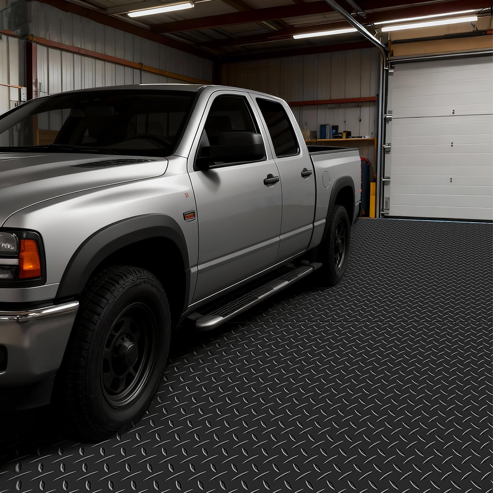 VEVOR Tapis Sol Garage 1,22 x 6,1 m Rouleau Revêtement de Sol Garage Caoutchouc Antidérapant Résistant à l'usure Épaisseur à Motif Diamant 3 mm pour Garages Ateliers Entrepôts Salles de Sport, Noir