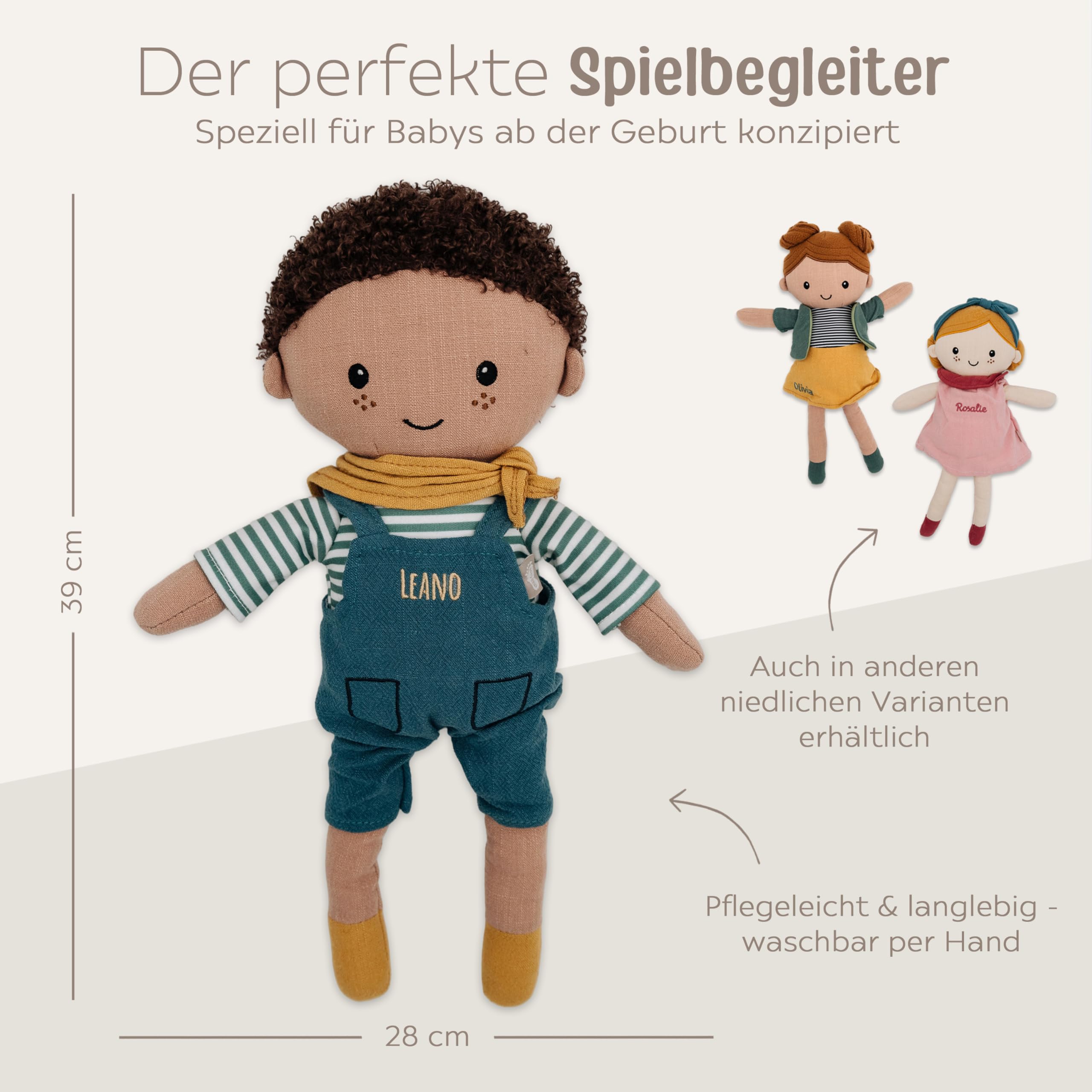 wunderwunsch Smallfoot Stoffpuppe personalisierbar, Puppe mit Namen, als Taufgeschenk Mädchen, Geschenk Geburt, Puppe, Baby, 1. Geburtstag Girly, Kuscheltier (Junge)