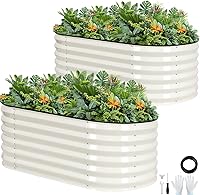 GGOODGAIN 2-Pack Galvanized Raised Garden Beds 17'' Tall 4x2 Ft Planter Boxes for Vegetables Flowers Deep Root Plants White