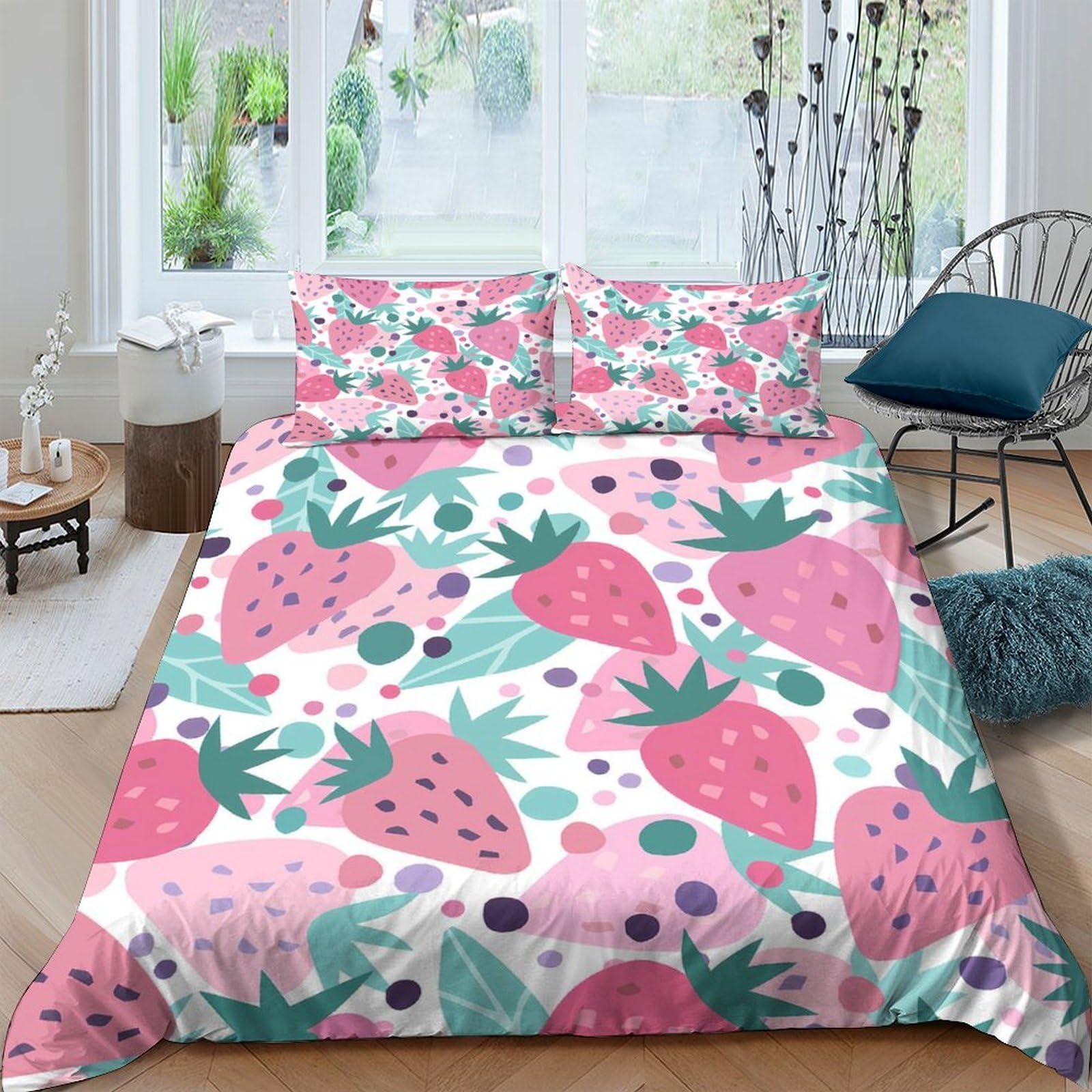 Ctjqhvkz Style-3 3D Printed Strawberry Pattern Fitted Sheet Microfiber Pink Fruit Mattress Cover For Bedroom Guest Room Decor Easy Care Single（135X200cm）