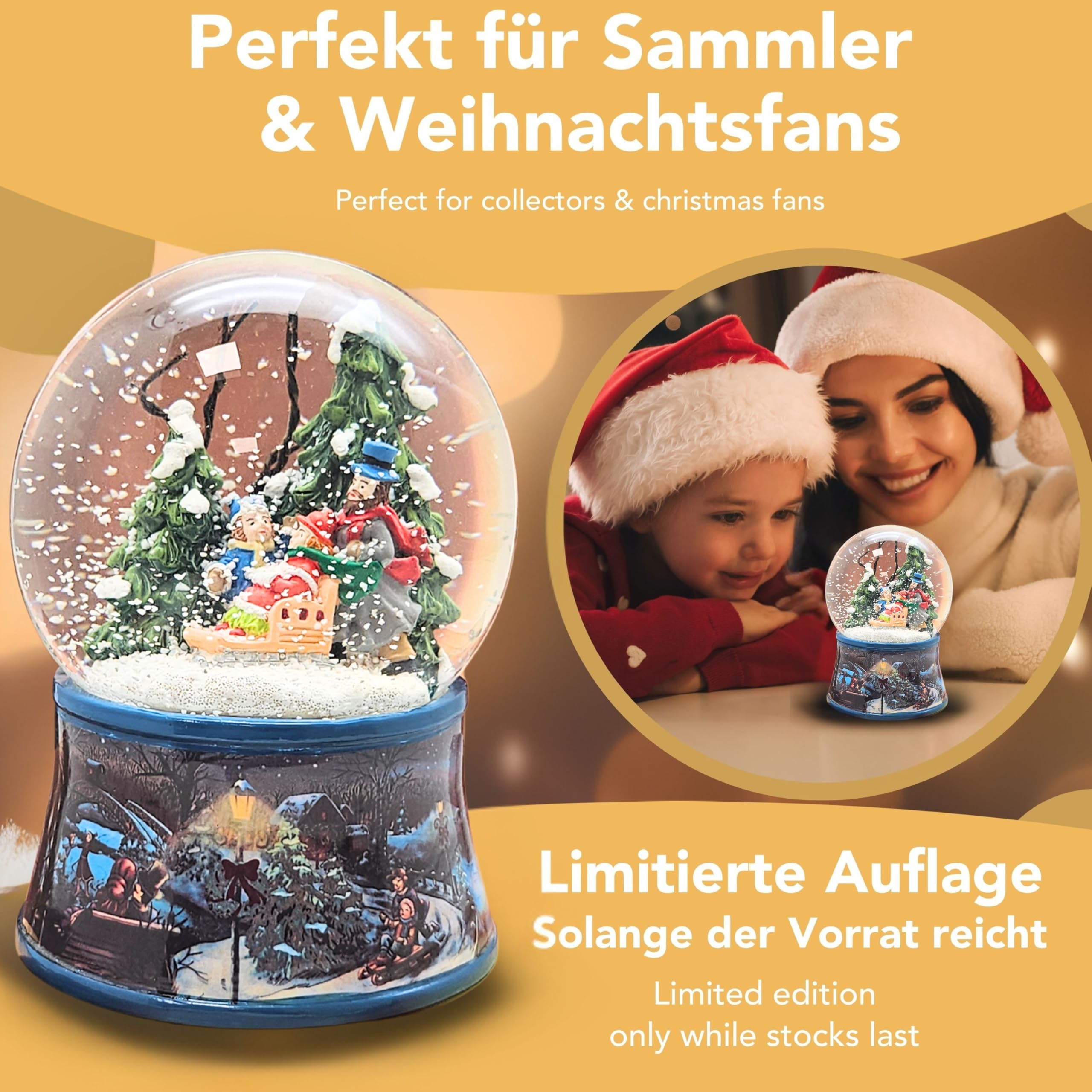 Schneekugel Spieluhr Weihnachten | Winter | H: 14 cm B: 10 cm | 20266 | Schüttelkugel mit Musik Stille Nacht heilige Nacht | Winterspaziergang mit Familie | Weihnachtsdekoration