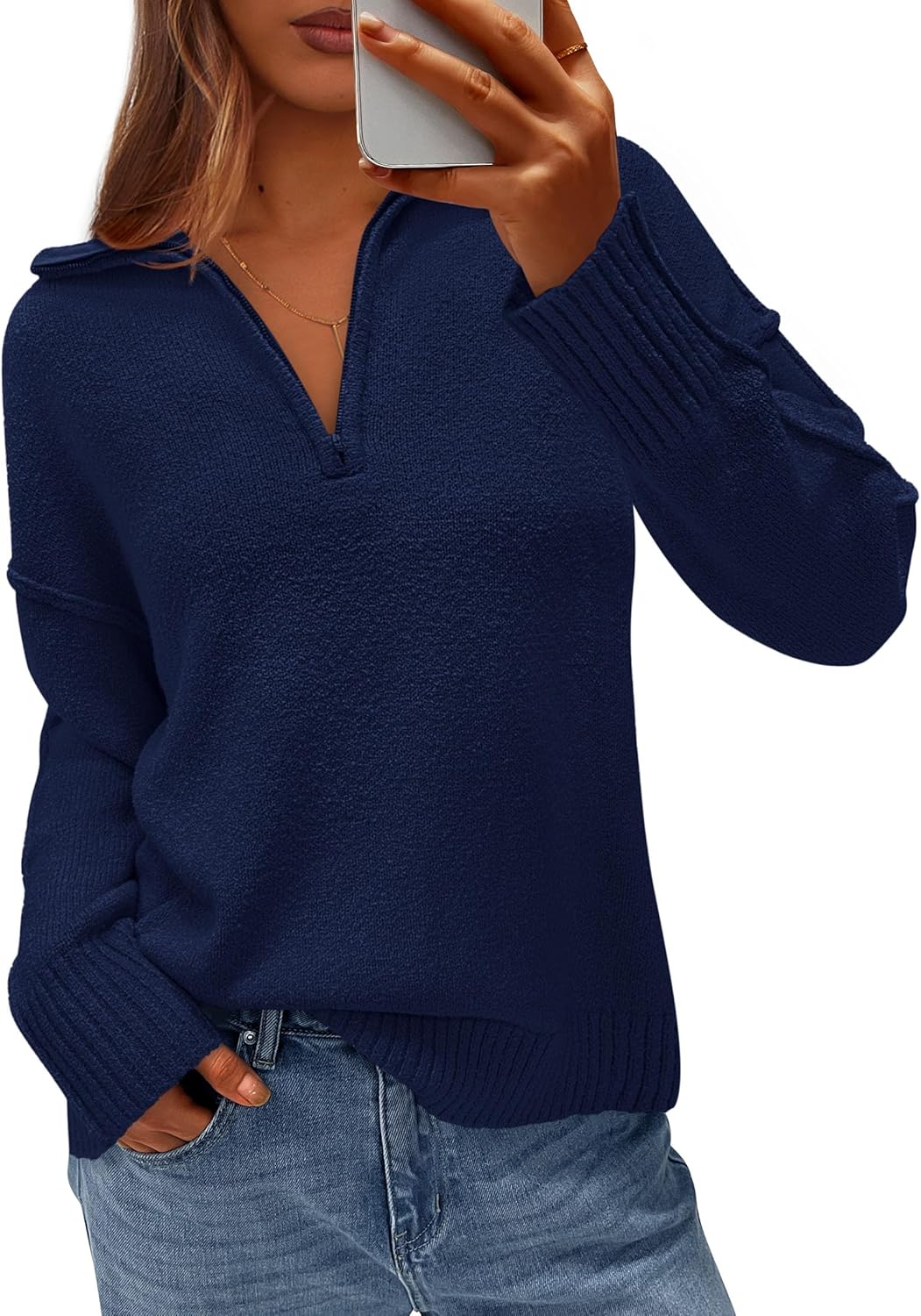 PRETTYGARDEN Women’s Fall Quarter Zip Pullover Sweaters 2025 Dressy Casual Long Sleeve V Neck Collared Knit Jumper Tops