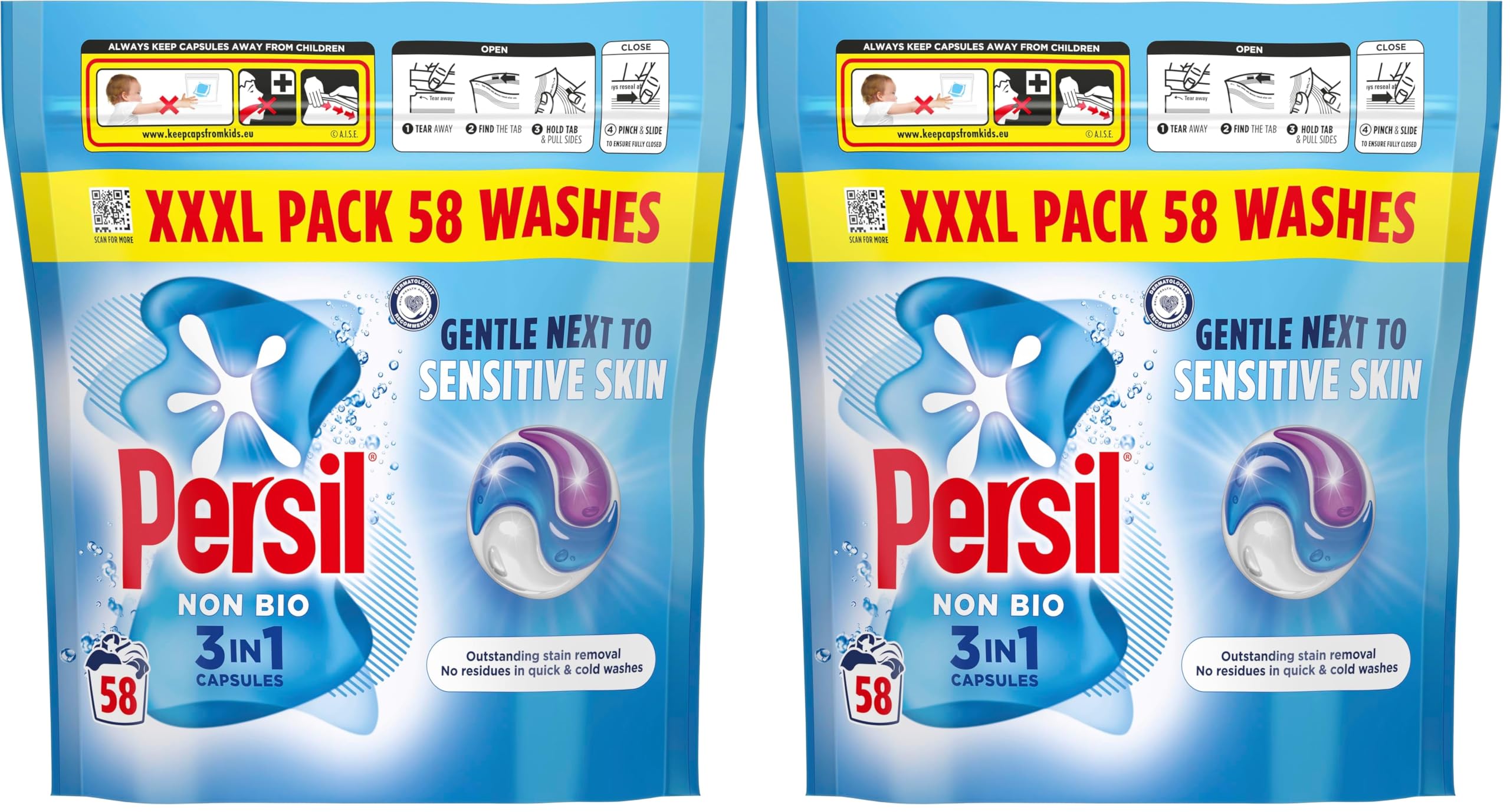 Persil Non Bio 3 in 1 Washing Capsules laundry capsules gentle next to sensitive skin for outstanding stain removal in quick & cold washes 58 washes — view 9