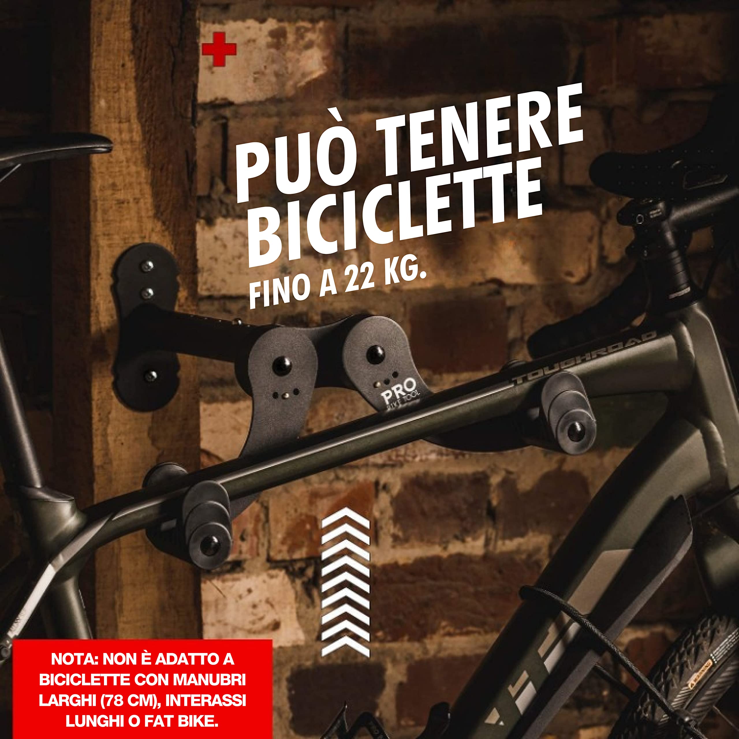 PRO BIKE TOOL Supporto da parete per bicicletta, orizzontale, per 1 bicicletta, da garage, gancio sicuro per bici da strada, montagna o ibride, supporto da parete per biciclette