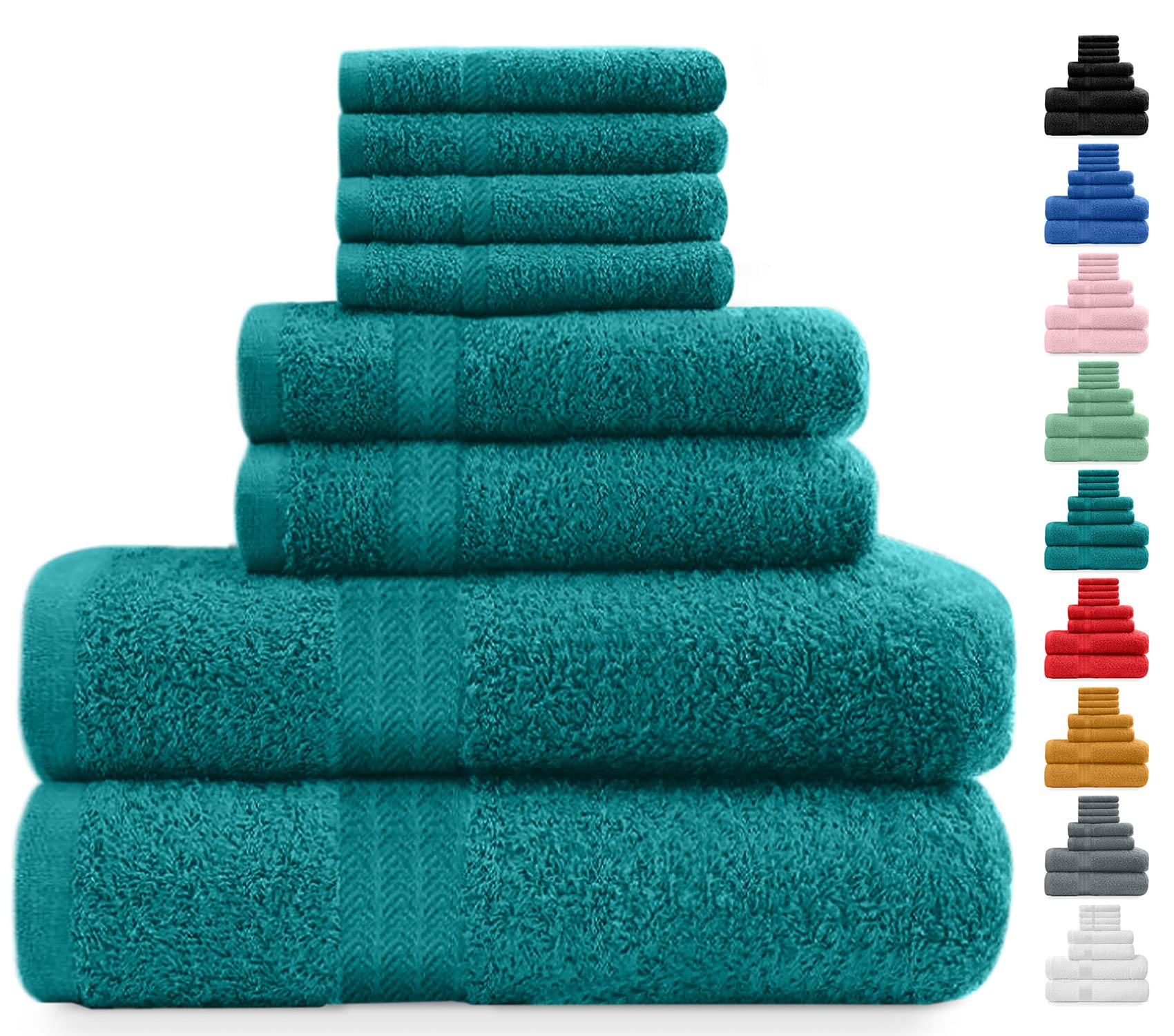Midland Bedding 8 Piece Bale Towel Set, Cotton Towels Set - 4 Wash Cloths/Face Towels, 2 Bath Towels and 2 Hand Towels for Bathroom. 400 GSM Thread Count (Teal)