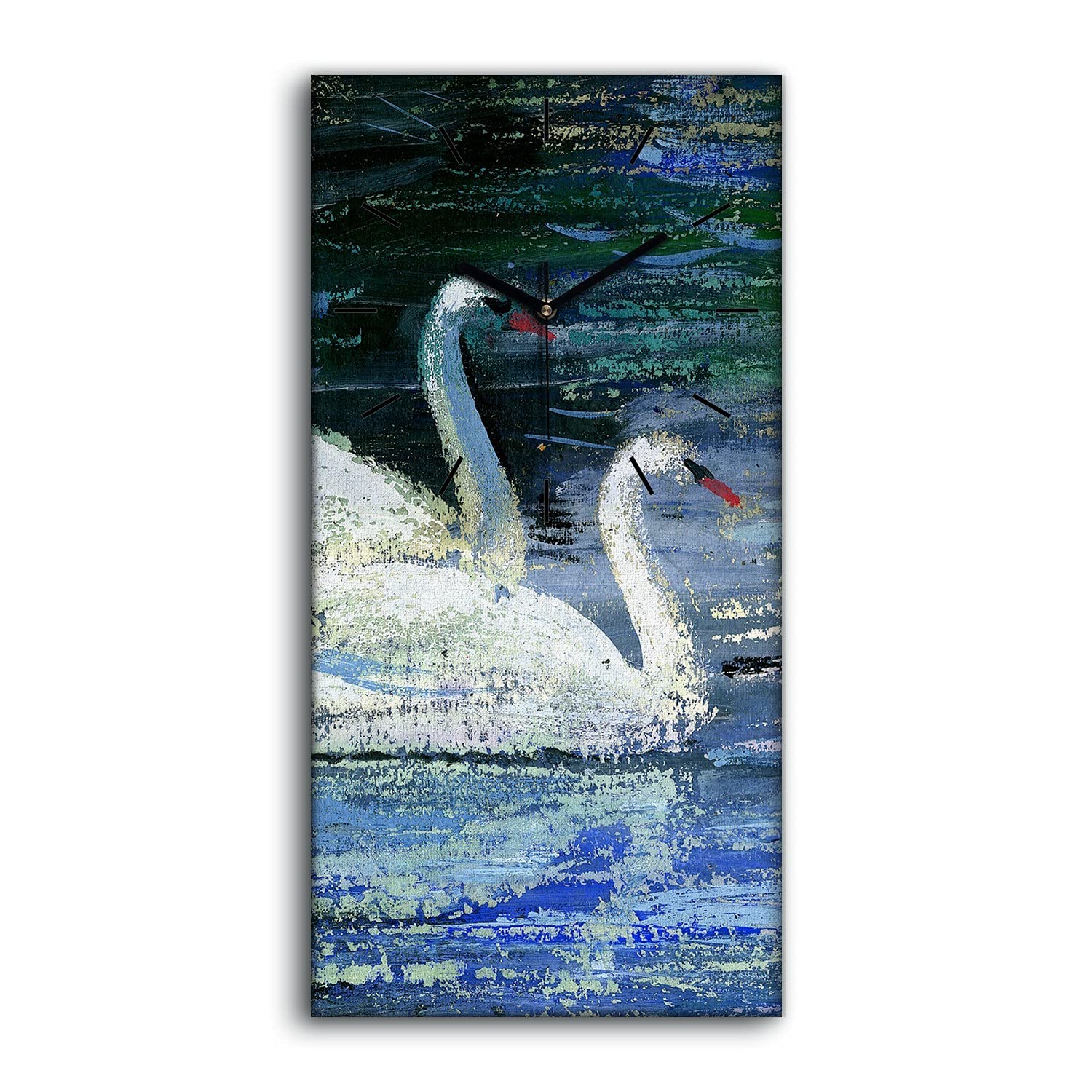 Horloge sur Toile Salon 30x60 Tableau Mural Silencieux Décoration Moderne Cygnes et Lac