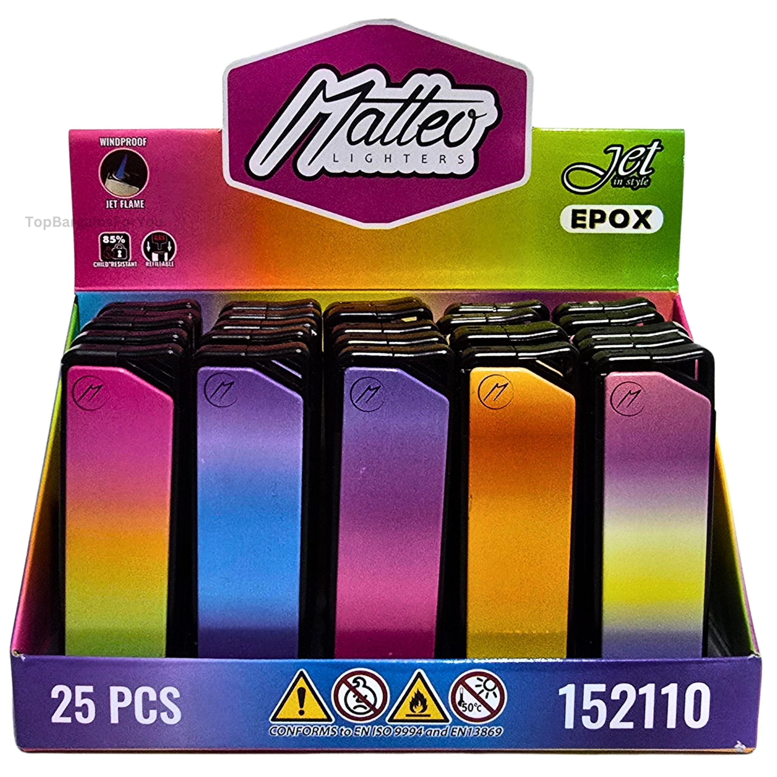 Zactly 5 x MATTEO Windproof Jet Flame Lighter Set Rare Dustproof Electronic Gas Refillable (Rainbow Gradient)