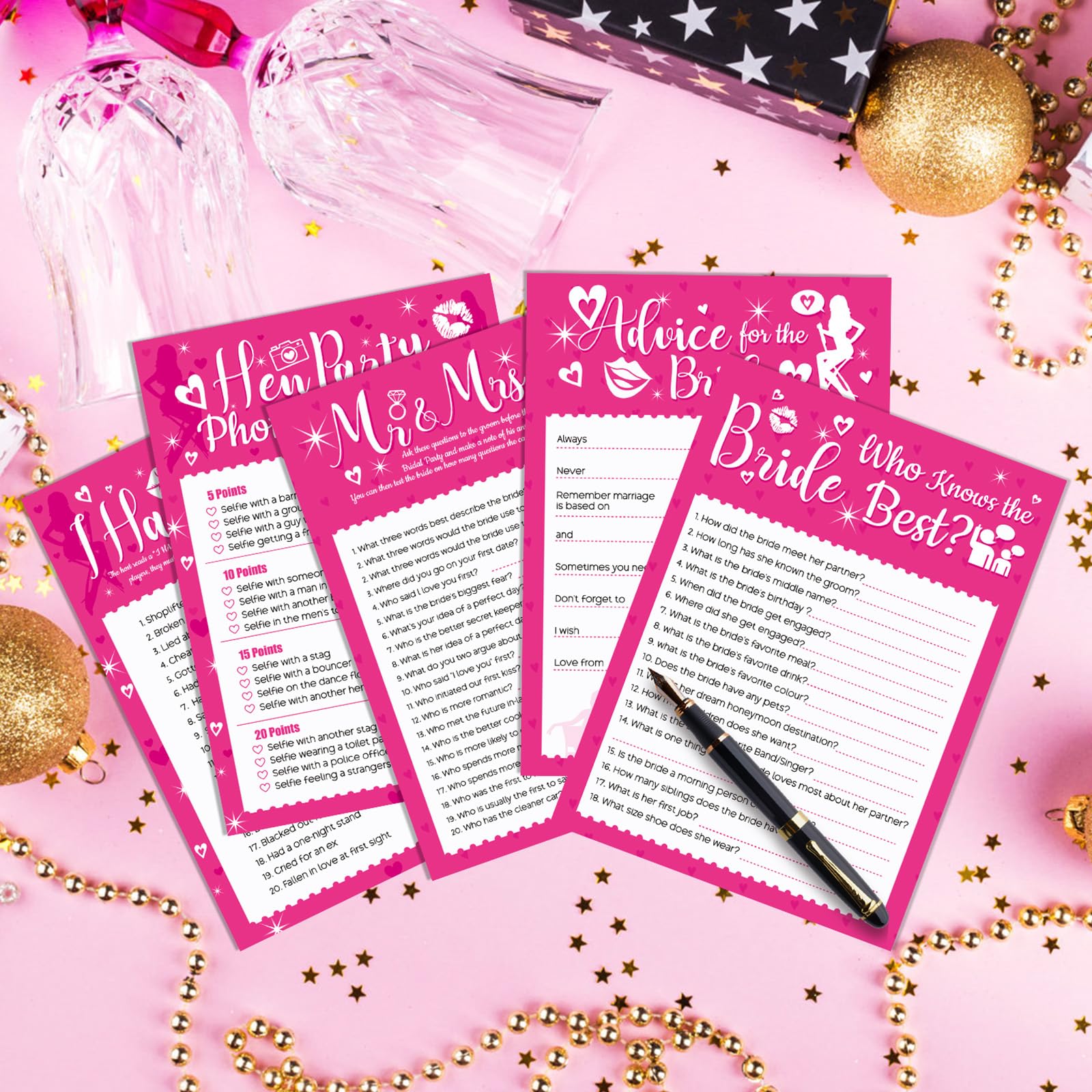 HOWAF 41 Hen Party Games, Includes 5 Games, Advice for the Bride Cards Who Knows The Bride Best, Mr & Mrs, I Have Never - Image 4