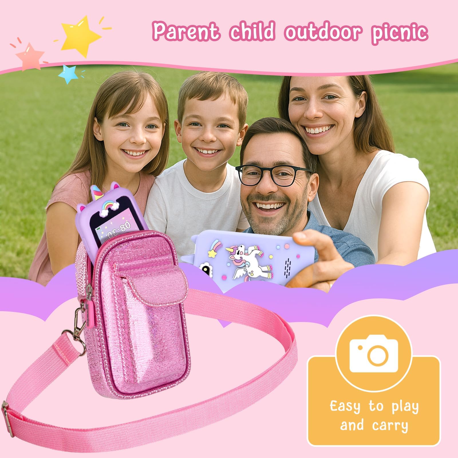 Teléfono inteligente para niños para niñas, bolsa universal para Luoba/para Yosfeng/para WEOLULI/para UCIDCI y más, bolsa de polvo con purpurina con correa de hombro extraíble para teléfono de 7