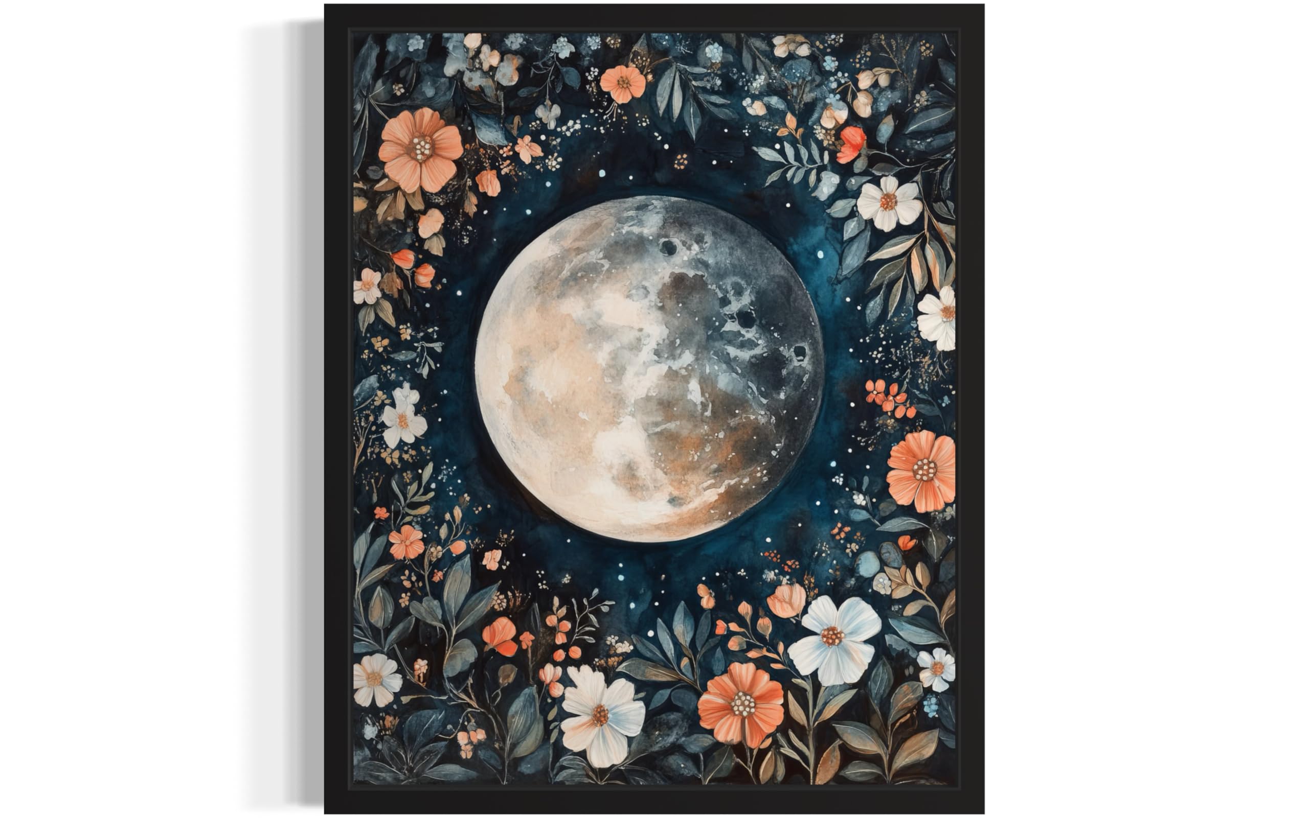 Full Moon Art Print Poster, William Morris Style Retro Mid Century Botanical Victorian Dark Academia Gothic Decor Gallery 10a (Full Moon, 11 x 14 inches, Unframed)