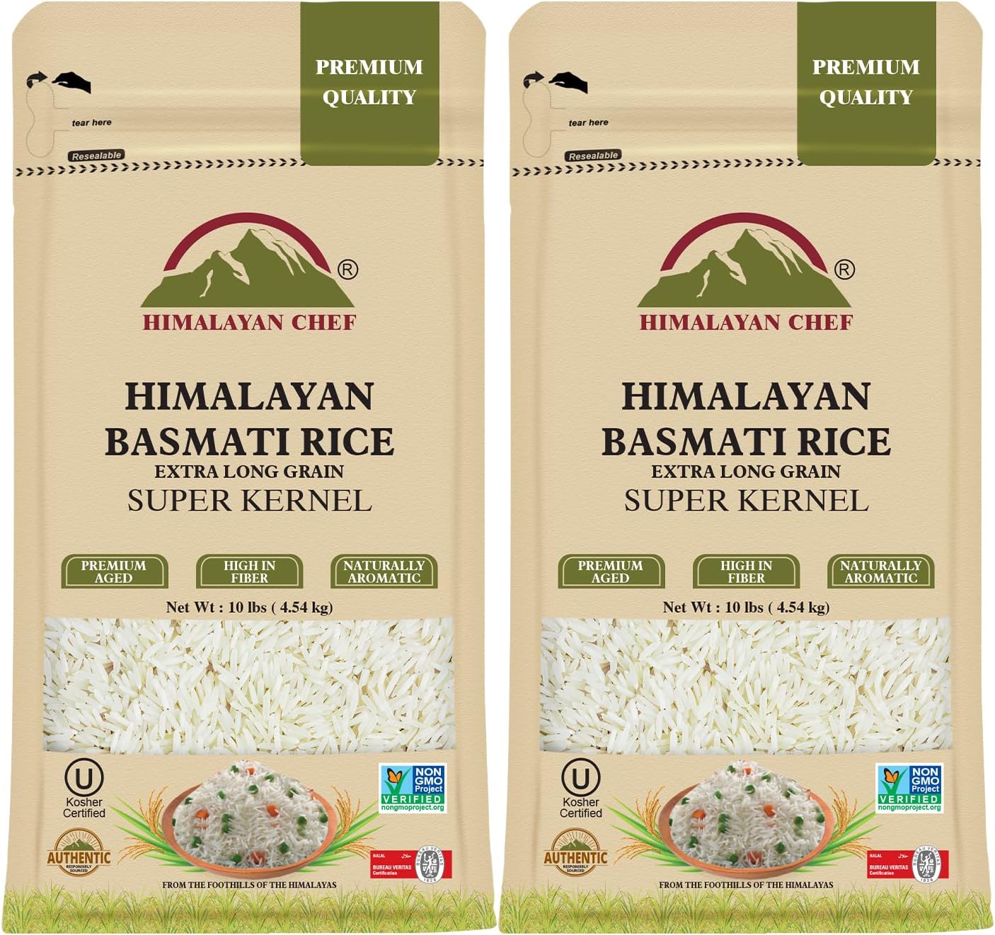 Himalayan Chef Premium Aged Basmati Rice, Naturally aromatic and Pure, White - 20 lbs (5570-2PK)