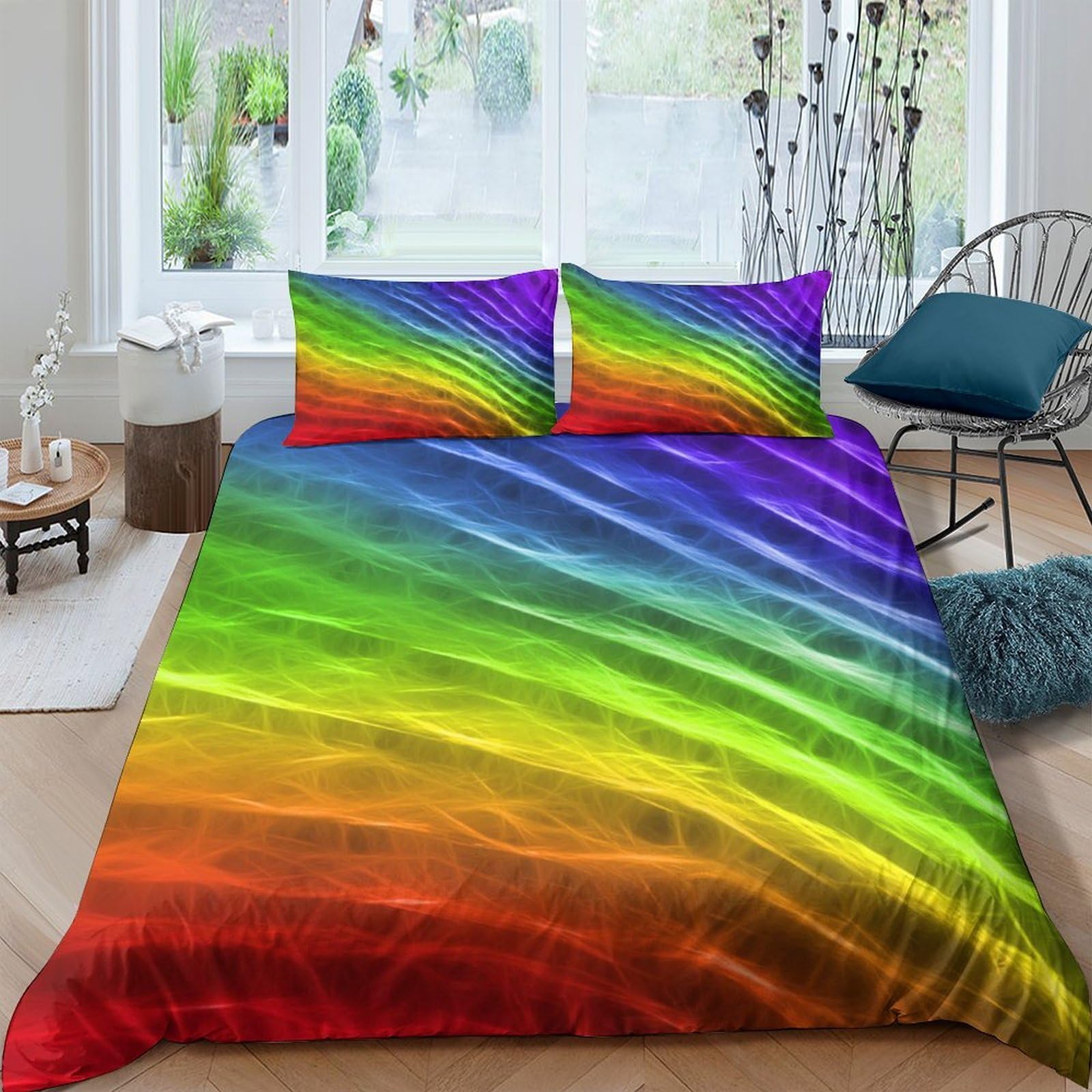 Ctjqhvkz Style-5 3D Printed Rainbow Wave Fitted Sheet Microfiber Soft Colorful Gradient Stripe Bed Cover For Bedroom Guest Room Mattress Protection Single（135X200cm）