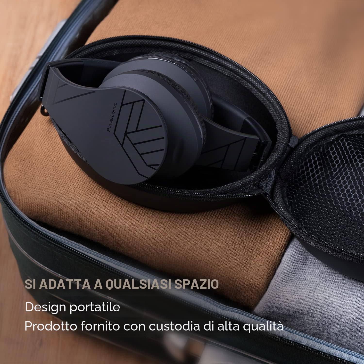 PowerLocus Cuffie Bluetooth Over Ear, Cuffie Wireless Bluetooth 5.3, Hi-Fi Stereo Suono, Senza Fili con Microfono, Pieghevoli, Micro SD/TF, FM Radio per Viaggio/Telefono/PC/Ufficio (Nero)