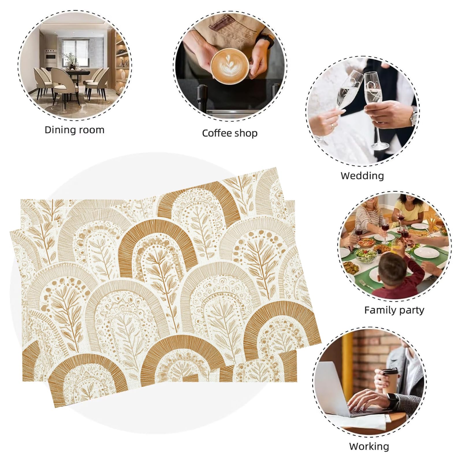 Set de Table Géométrie - 8 Pièces Tapis de Table Arche Beige en Coton et Lin 45×30cm Lavable Placemats Rectangulaire Réutilisable pour Salle à Manger, Salon
