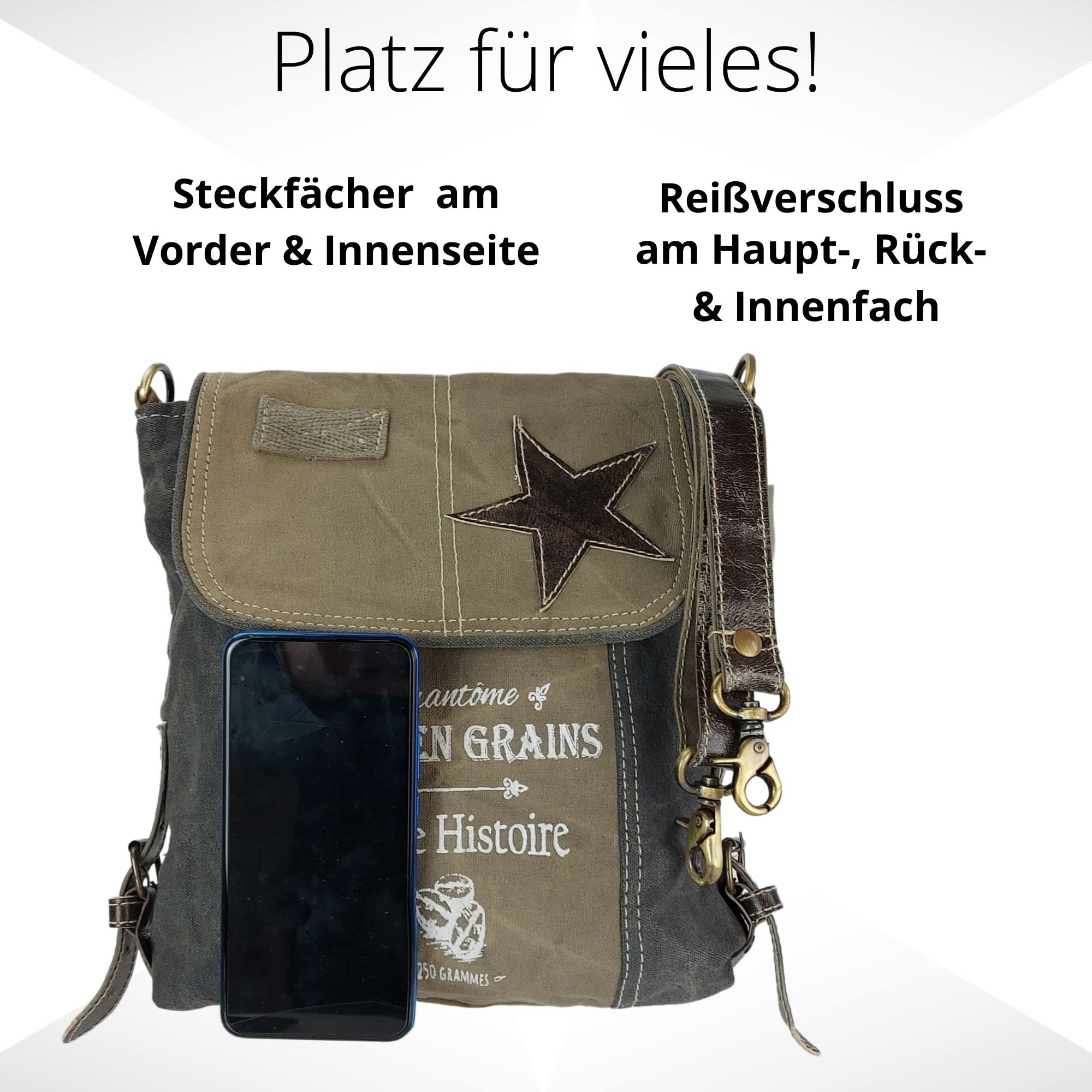 Sunsa Damen Umhängetasche, Retro Crossbody bag, khaki Schwarz canvas Tasche