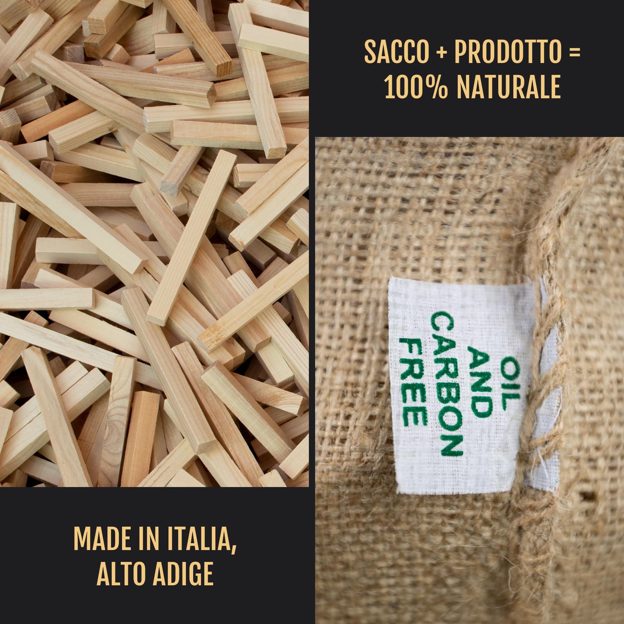 Legnetti Accendifuoco di Abete 100% Naturale, Legna da Ardere Essiccata, per Stufa e Camino a legna, BBQ, 16 cm, 310 pezzi (2 SACCHI - 10KG)