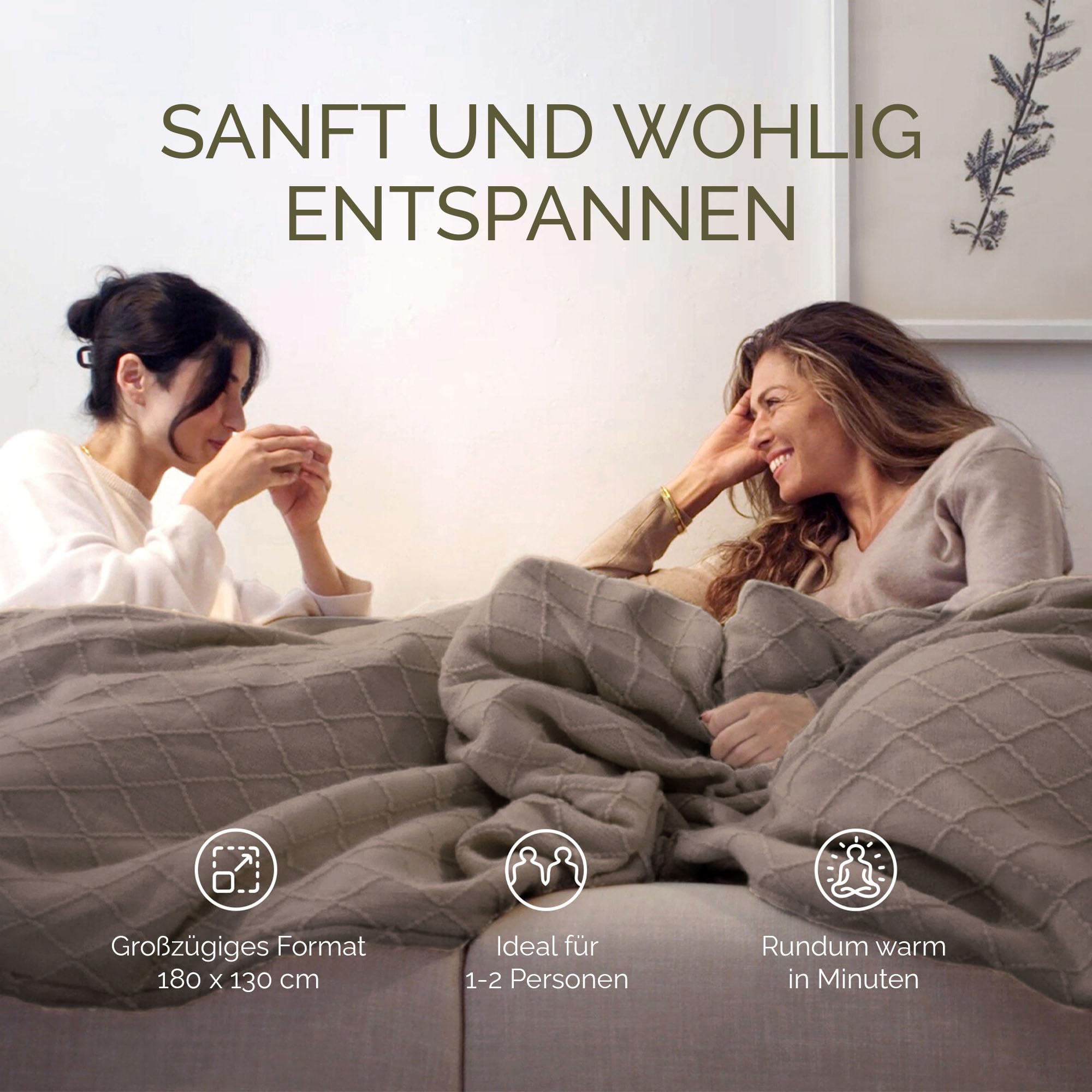 Groenland BOHEM Sofa Heizdecke 180 x 130 cm – Wärmedecke mit 9 Heizstufen & Auto-off-Timer bis 9 h – Elektrische Heizdecke mit Abschaltautomatik – Beheizte Decke für Bett, maschinenwaschbar Umber wood