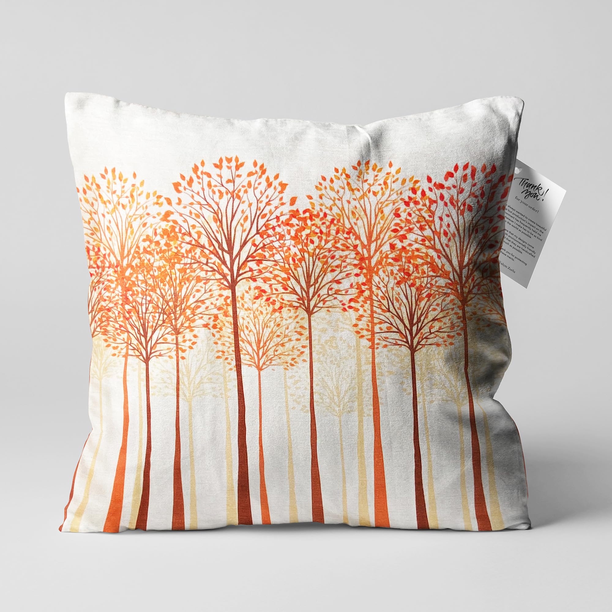 OyzShop Abstract White Cushion Cover Orange Tall Trees Themed, Double Sided on the Soft Velvet Fabric with Multi Sizes, OEKO-TEX 45x45cm (18x18 Inches)