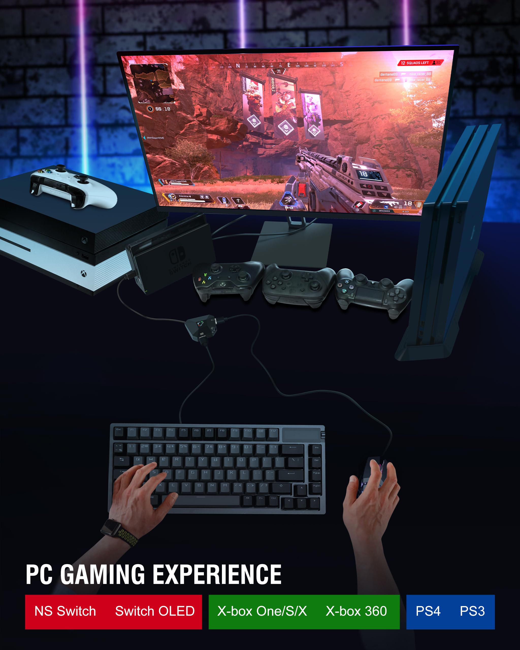 Joso Keyboard and Mouse Adapter for Nintendo Switch, Switch Keyboard Adapter for Playing Fortnite, Apex, FPS, RTS, Plug and Play Mouse Converter for Xbox One/PS4 Support Custom Key Mapping