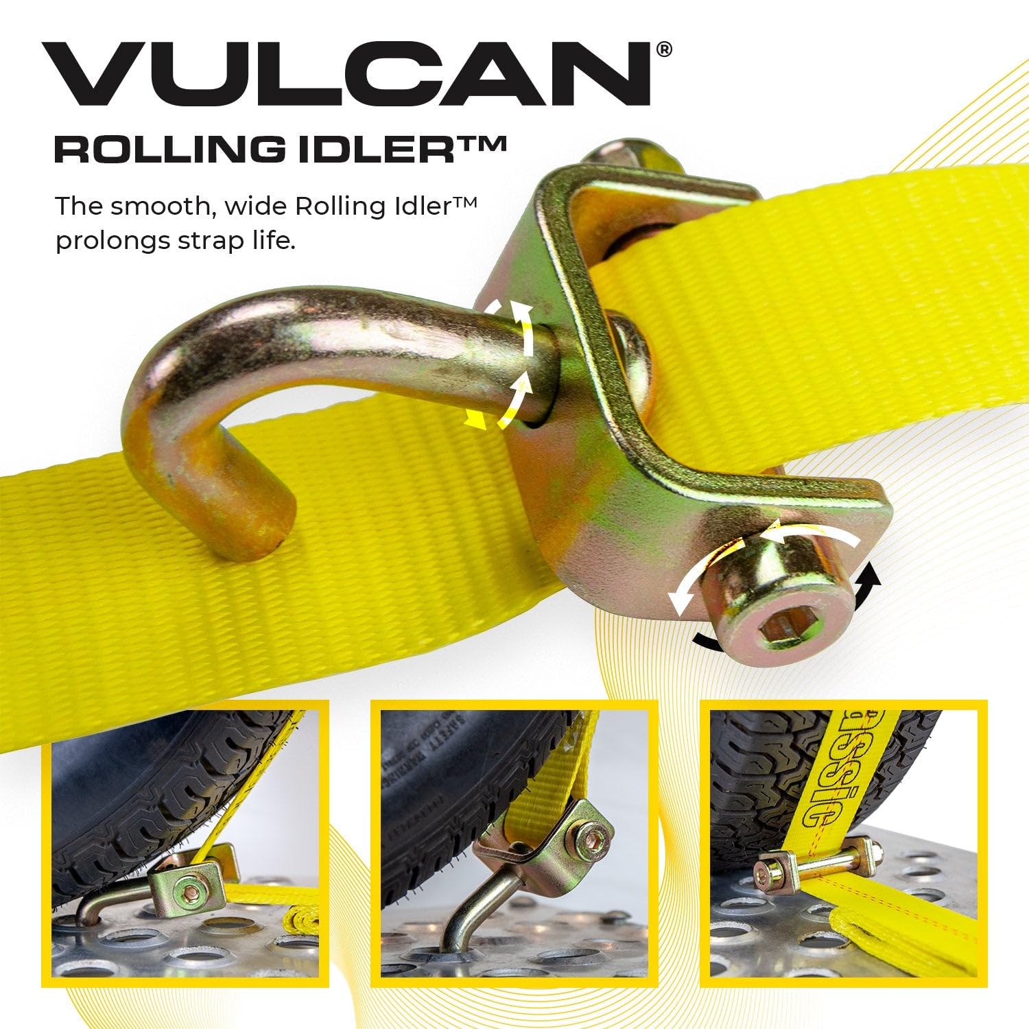 Vulcan Classic Rolling Faulenzer DREI Keil Auto Tie Down System – 3300 18 kg SWL 120'' - Pack of 4
