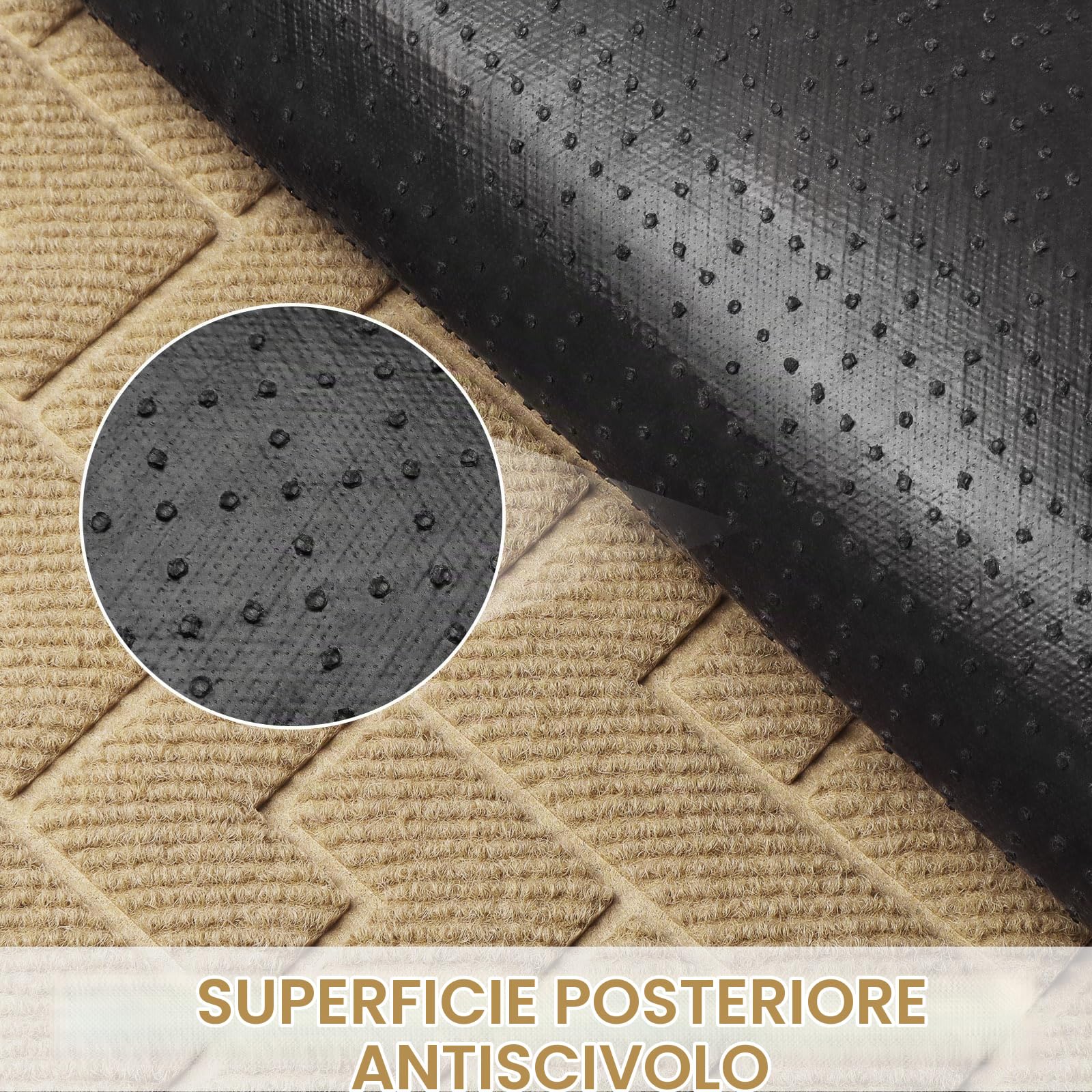 LEKEEPGO Zerbino Ingresso Esterno e Interno, Tappeto Assorbente Anti-sporco, Profilo Basso con Retro Antiscivolo, 60 x 90 cm, Cachi