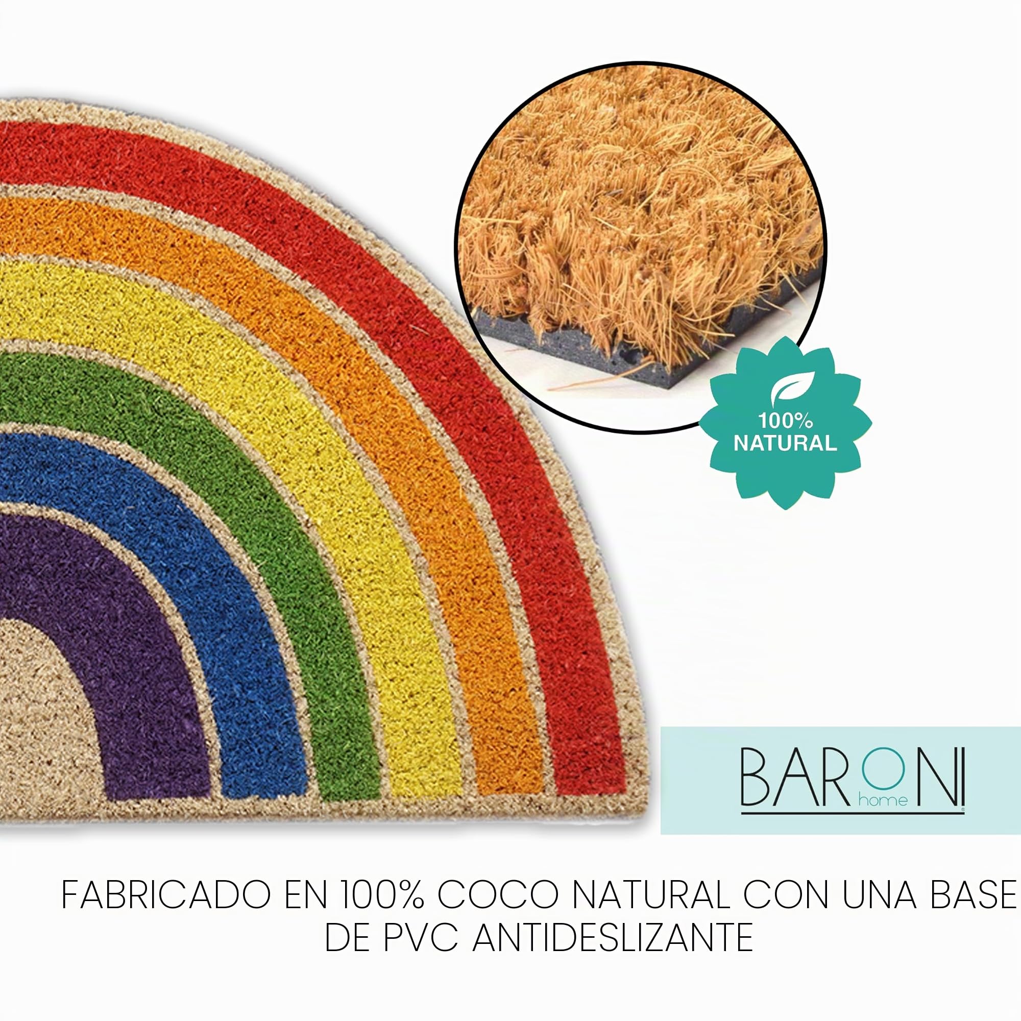 Baroni Home Felpudo para Entrada De Casa, De Coco, Pintado A Mano, Alfombra De Entrada Fácil De Limpiar Y Súper Resistente, 70x40 cm (Arcoíris)