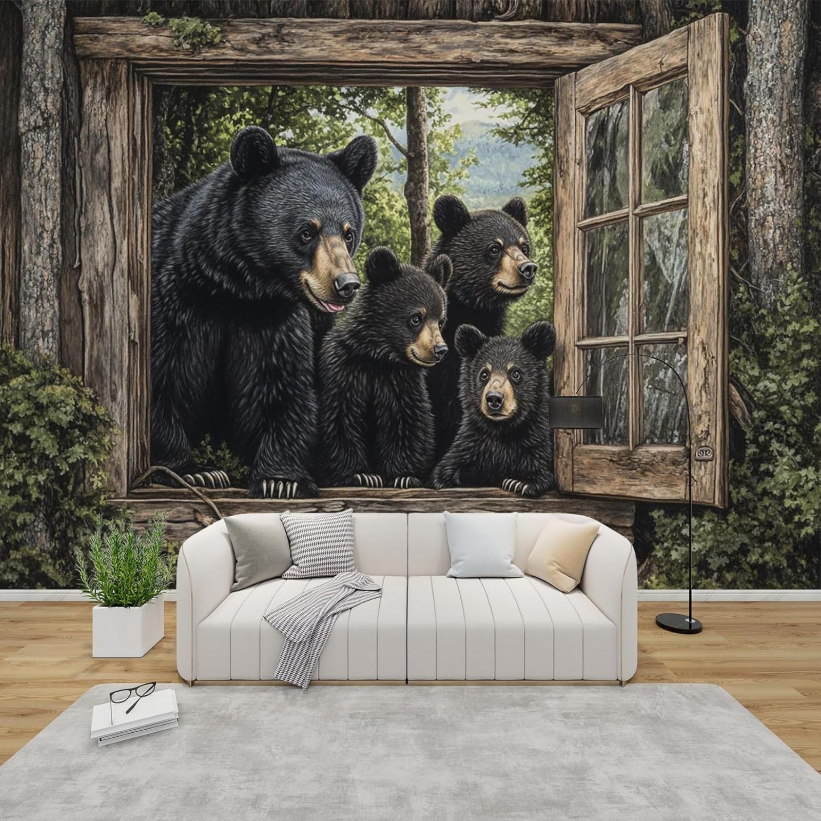 3D niedźwiedź sypialnia fototapeta zwierzęta leśne włóknina brązowy czarny salon wzór dzikie zwierzęta niedźwiedzie dekoracja ścienna pokój dziecięcy, 300 cm x 210 cm naklejka ścienna - tło ściana