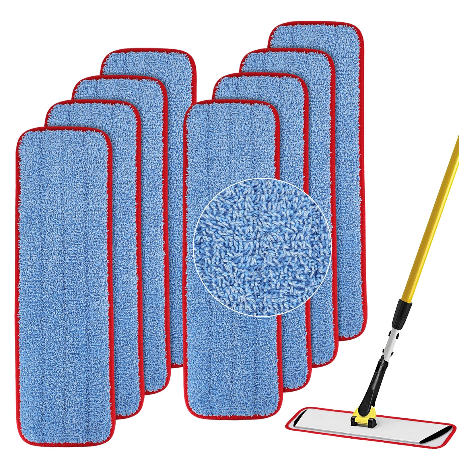 18.5 inch Microfiber Mop Replacement for Rubbermaid Commercial: Commercial Microfiber Dust Mop Wet&Dry Commercial Cleaning Flat Mop Refills Fit for Any Microfiber Flat Mop (8 Pack)