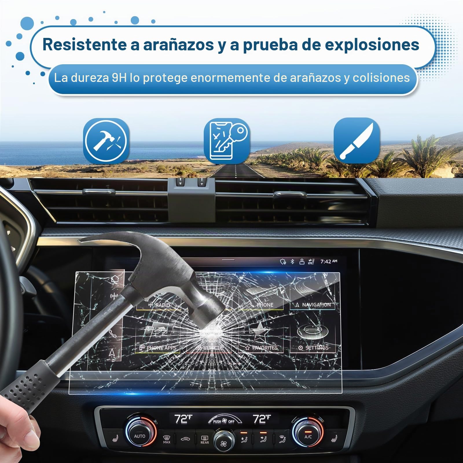 2 Piezas Protectores de Pantalla Compatible con Audi Q3 F3 2019-2024, Película Protectora de Pantalla de Vidrio Templado 9H Anti-raspado para Navegación y Salpicadero (8.8"+10.25")