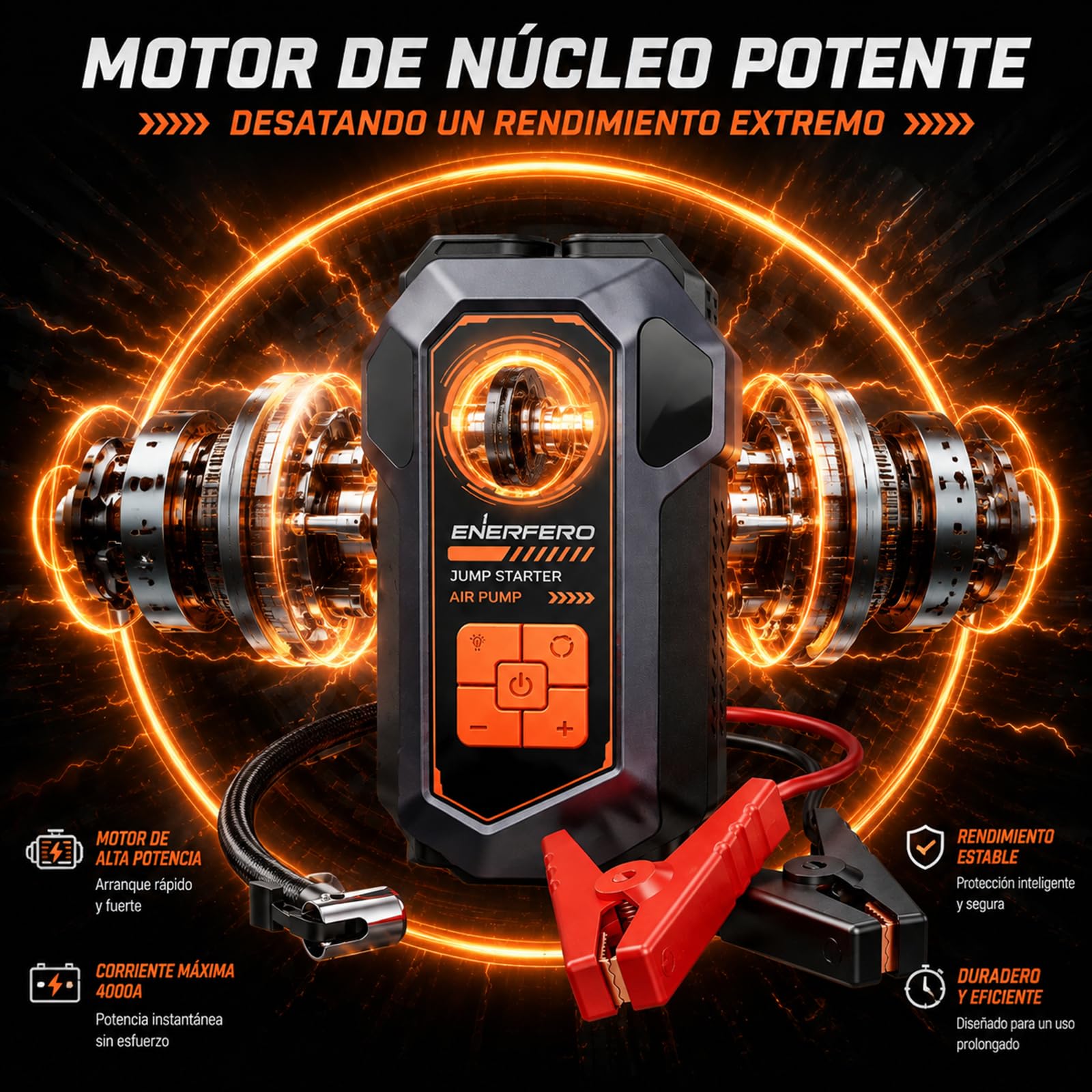 27000 mAh Arrancador Baterias Coche con Compresor Aire 150PSI