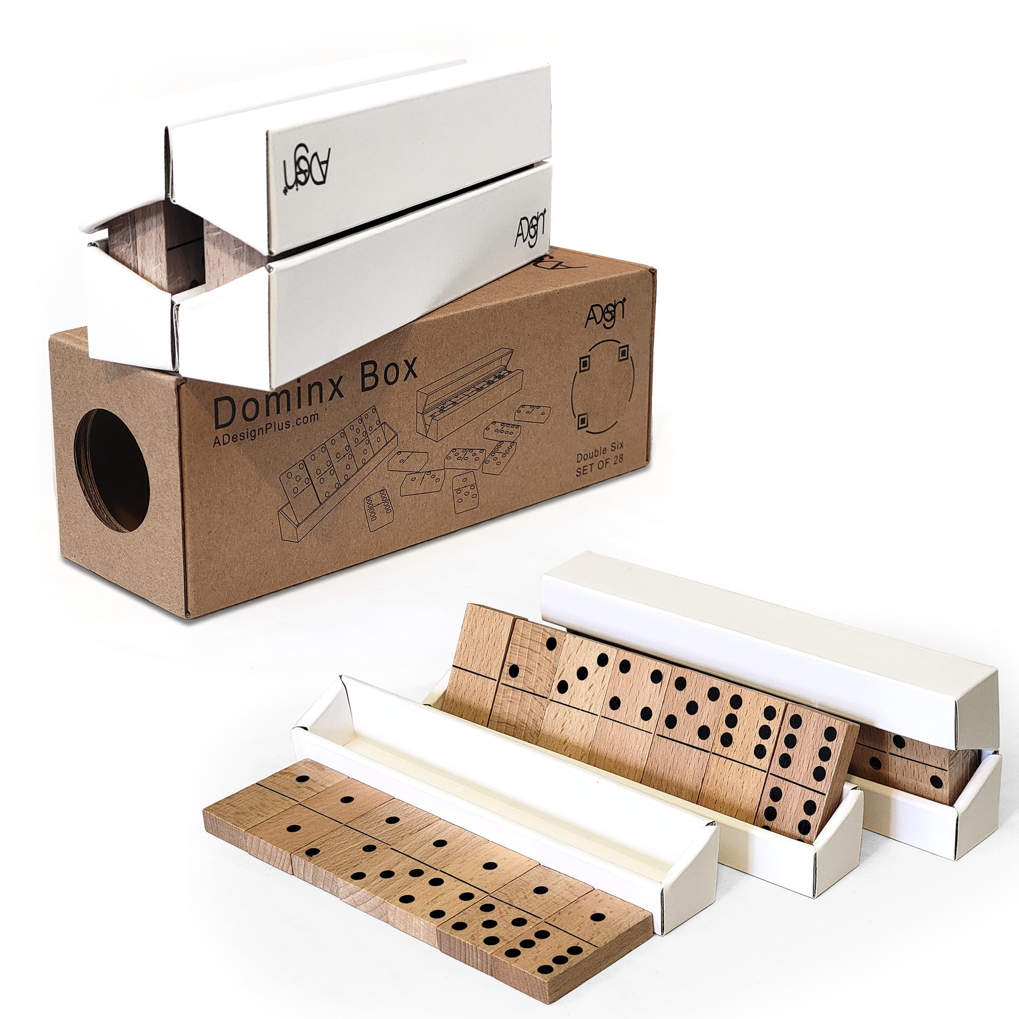 Unique | Dominos Set for Adults 4 Wooden Racks/Trays | Double 6