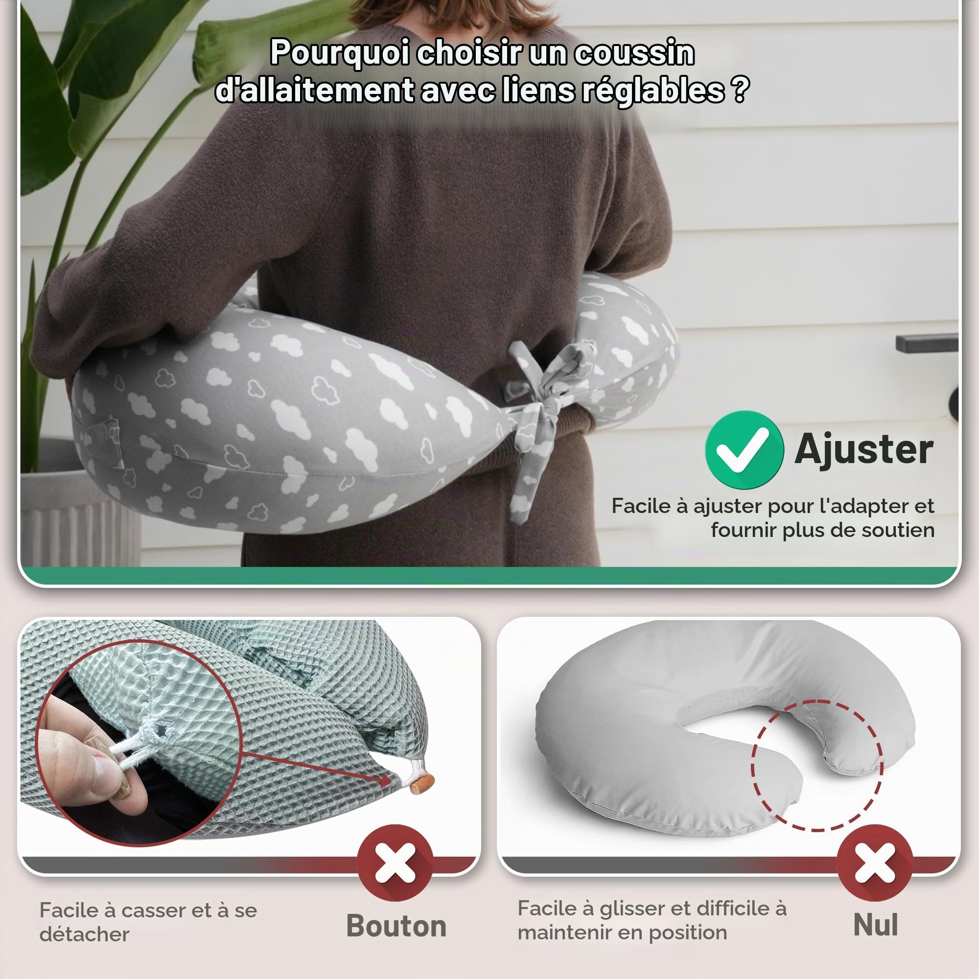 DancesCat Coussin Grossesse&Allaitement Réglable,100% Coton