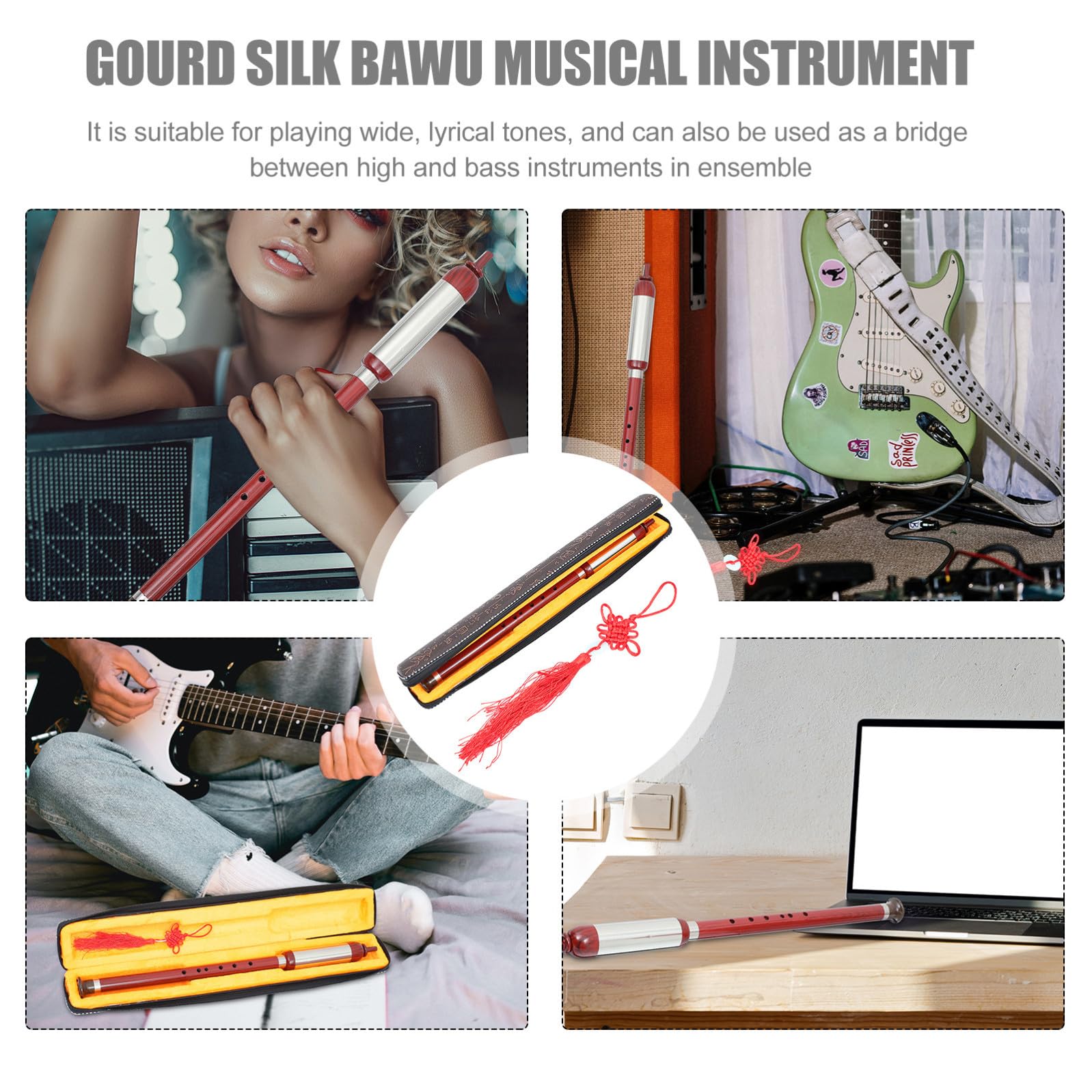 Vaguelly Bawu Strumento a Fiato Tradizionale in Resina Custodia Portatile, Leggero ed Elegante, per Ensemble e Accompagnamento Danza,