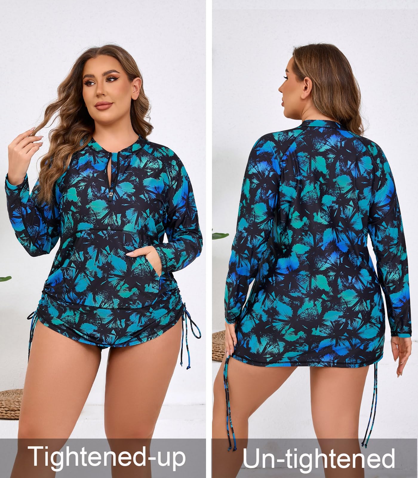 Halcurt Rashguard grande taille pour femme UPF 50+ avec fermeture éclair et poche froncée