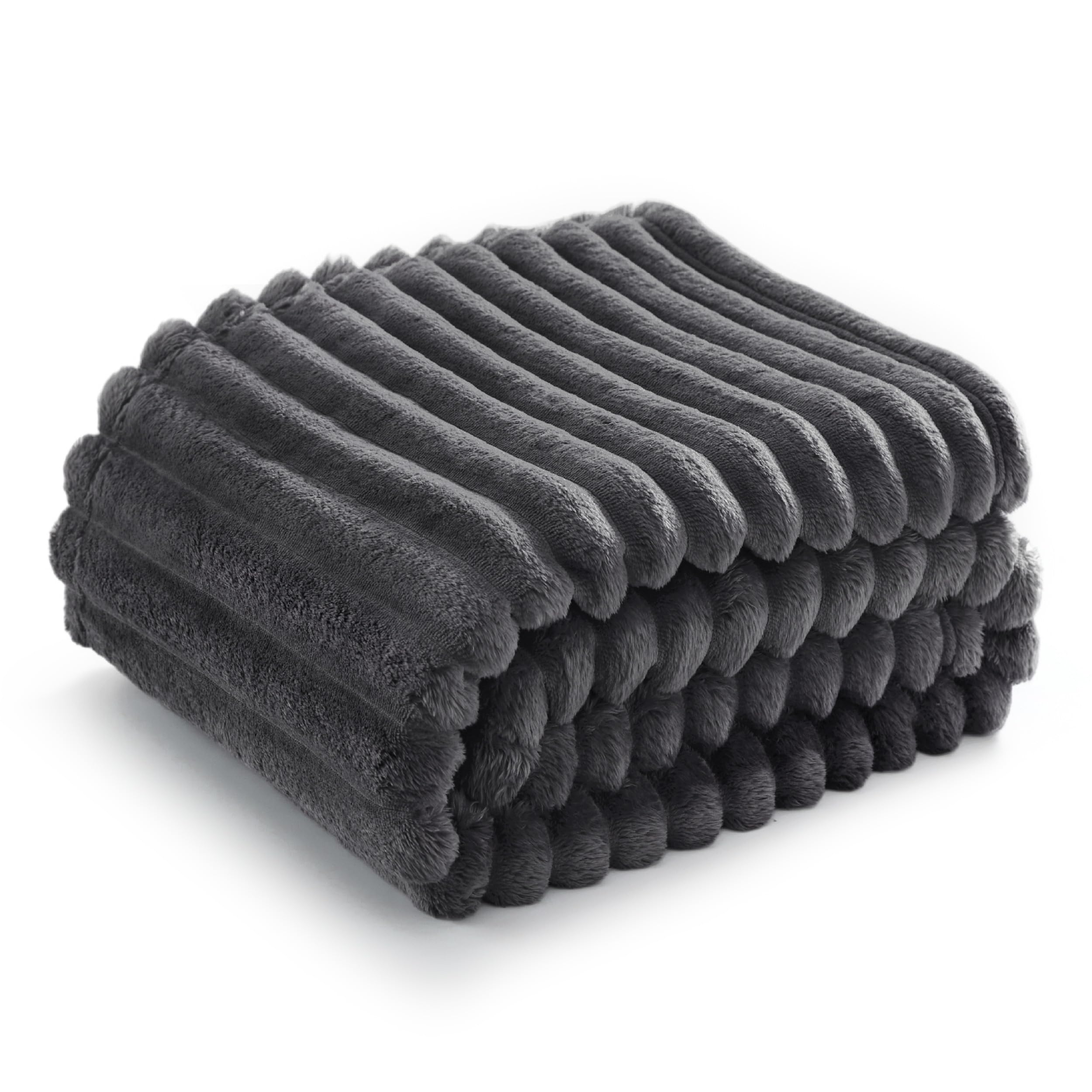 BEDSURE Kuscheldecke Flauschig - Wolldecke & Fleecedecke, Sofadecke, Weiche Warme Grobe Korddecke für Zimmer Deko, Wohn- & Kuscheldecken, Tagesdecke, Dunkelgrau, 150 x 200 cm