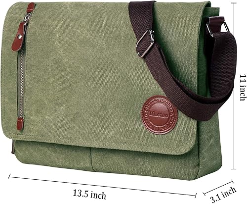 Miniatura 2 de Bolsa de lona vintage para hombres y mujeres, bolsa de hombro de viaje de 13.5 pulgadas, bolsa de libros (verde militar)
