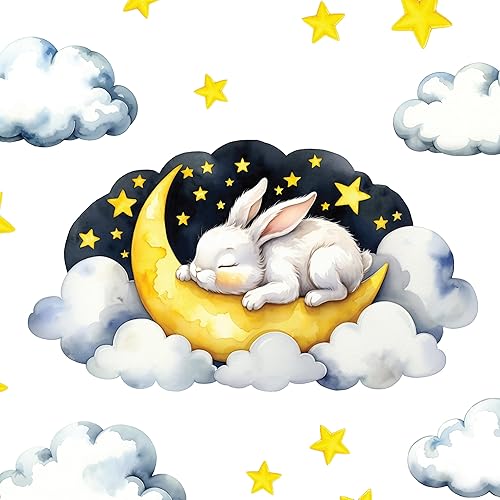 Miniatura 9 de Calcomanía de pared extraíble – Oso de peluche dormido en nube con luna y estrellas | Juego de calcomanías de tela grande para guardería o