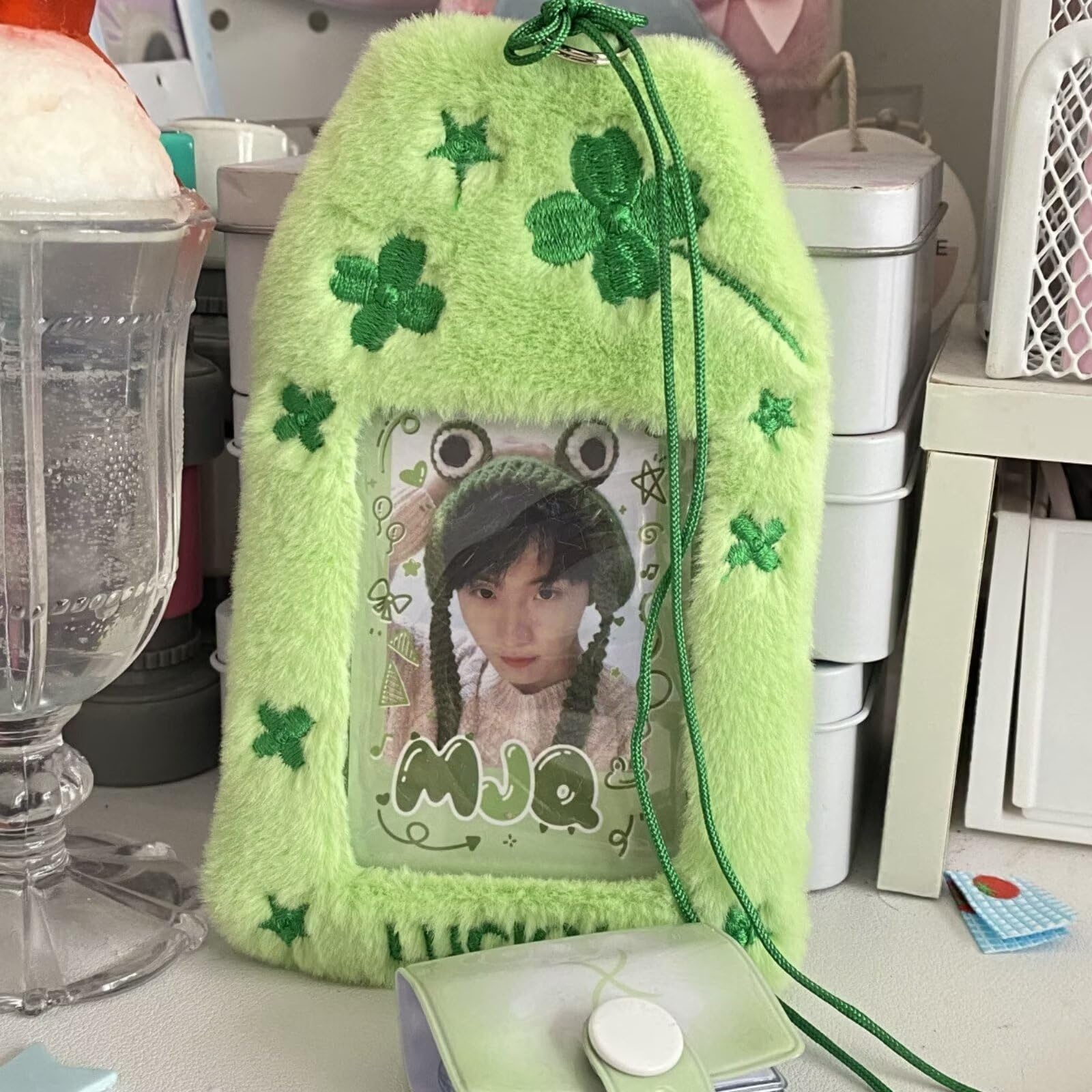 Green Clover Photocard Porte-Traits, Support en Peluche Photocard Outdoor ID Couverture DE Couverture DE Court