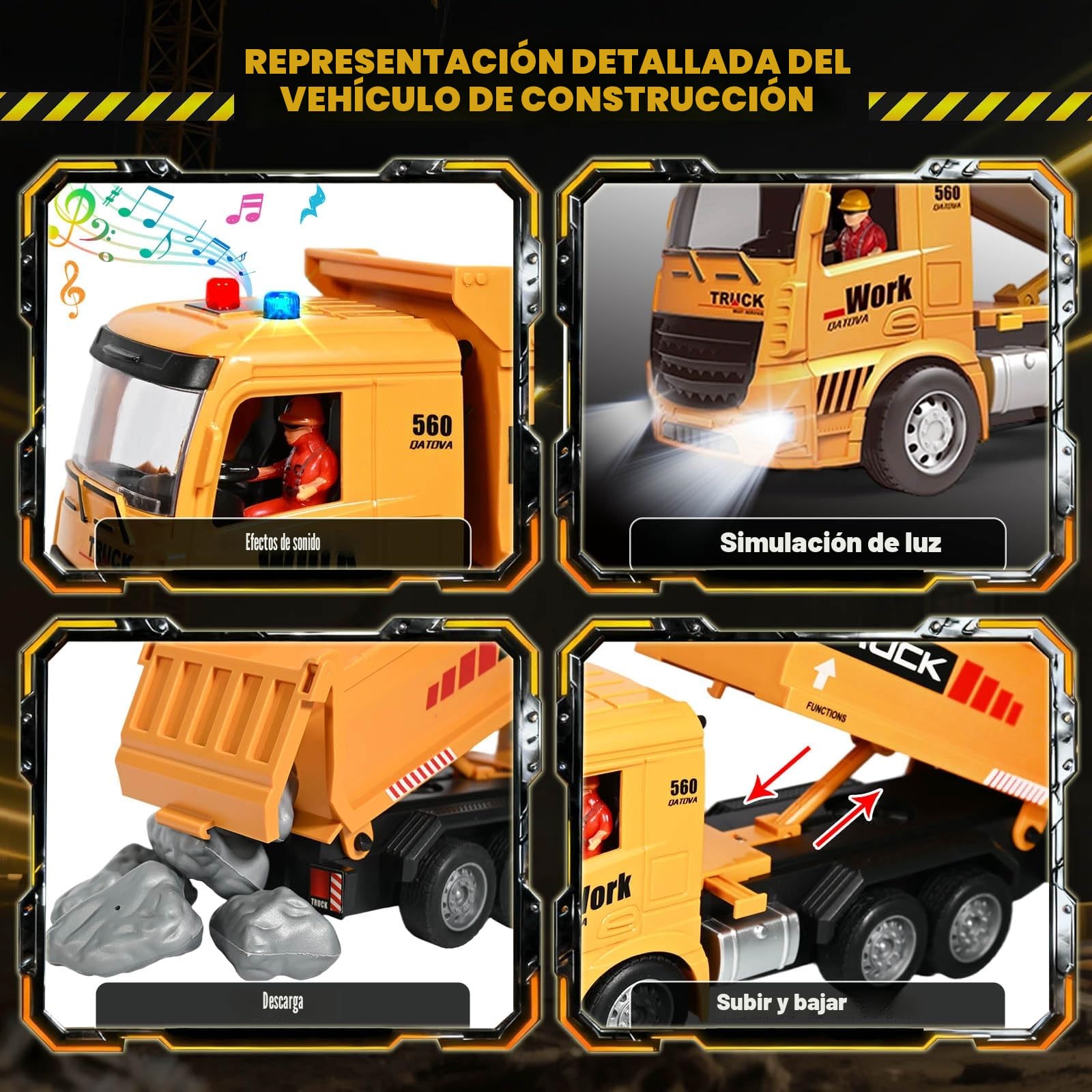 HILKKET Grúa Teledirigida y Camión de Juguete, 2,4 GHz Grua y Camión para Niños a Partir de 6 Años, Grúa Eléctrica con Gancho Elevador, Faro y Sonido, Juego de Juguetes