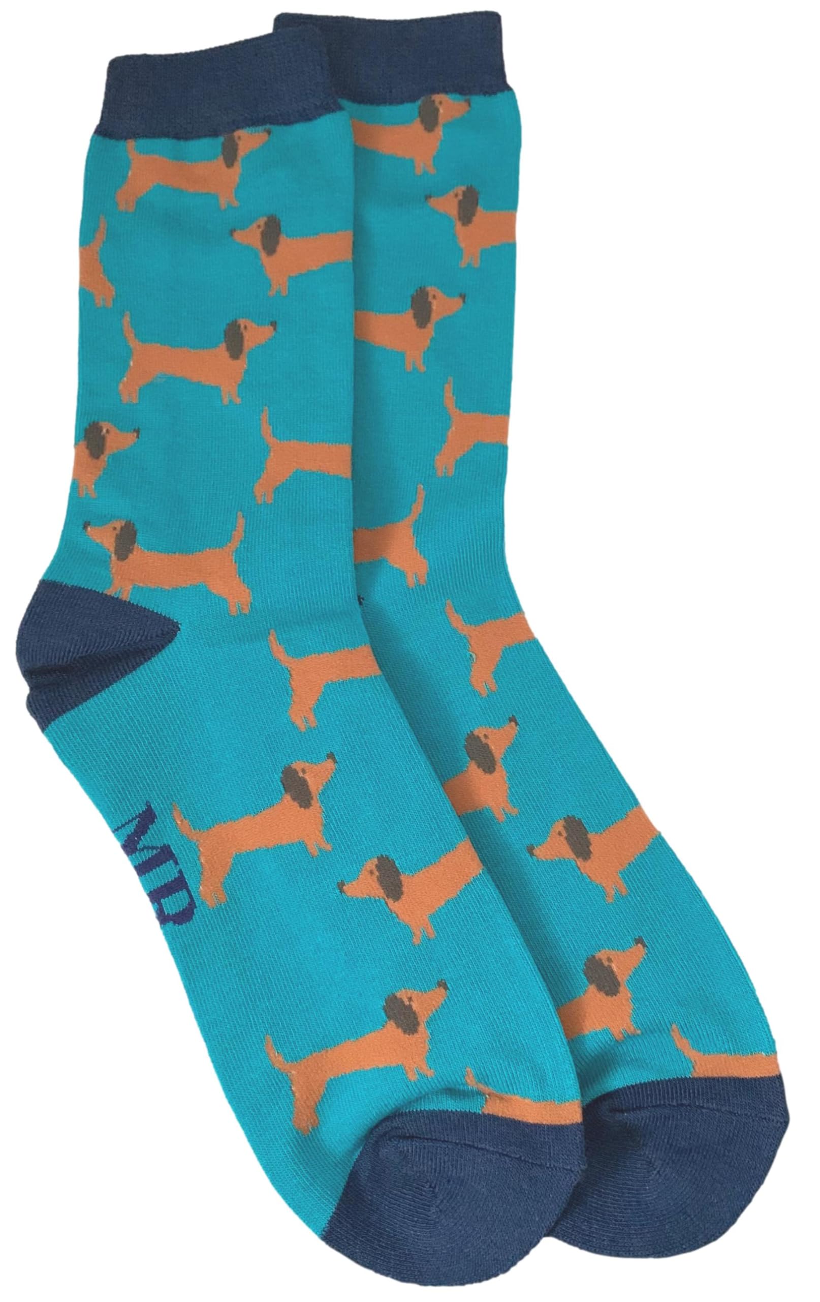 Purple Possum® Mens Socks Novelty Dachshund Dogs Blue Grey Fun Bamboo Cotton Blend UK Sausage Dog Shoe Size 7-11 Gift Idea (Blue)