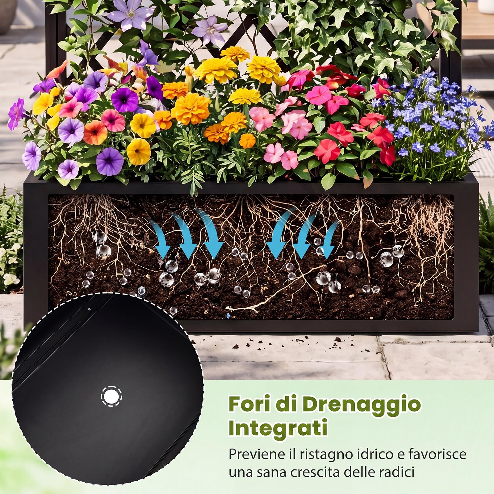 COSTWAY Orto Rialzato con Traliccio e Fori di Drenaggio 90 x 40 x 180,5 cm