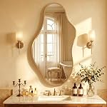 Dorlicecass Irregular Miroir mural - Miroirs muraux décoratifs 20"x 36" Asymétrique abstrait Miroir Aviation en alliage d'aluminium Cadre unique pour salle de bain, chambre, salon, vestiaire, entrée noir
