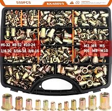 Rivet Nuts Assortment kit, 550pcs SAE & Metric Rivet Nut,Galvanized Carbon Steel Flat Head Threaded Rivet Sizes M3,M4,M5, M6,M8,M10,#6-32,#8-32,#10-24,20,5/16-18,3/8-16