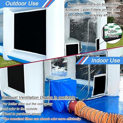 Miniatura 9 de Cabina de pintura inflable de 21.5 x 13 x 9 pies con sopladores de 950 W+450 W para pintura de piezas de automóviles y muebles, cabina de pintura