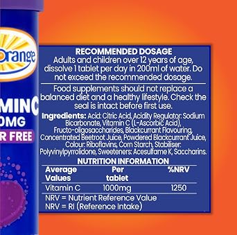 Haliborange Vitamin C Effervescent 1000mg Blackurrant Flavoured Sugar Free Tablets - 20 Tablets