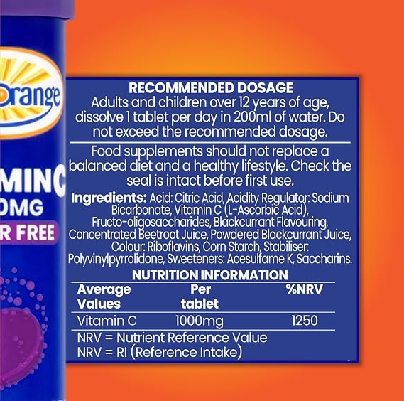 Haliborange Vitamin C Effervescent 1000mg Blackurrant Flavoured Sugar Free Tablets - 20 Tablets