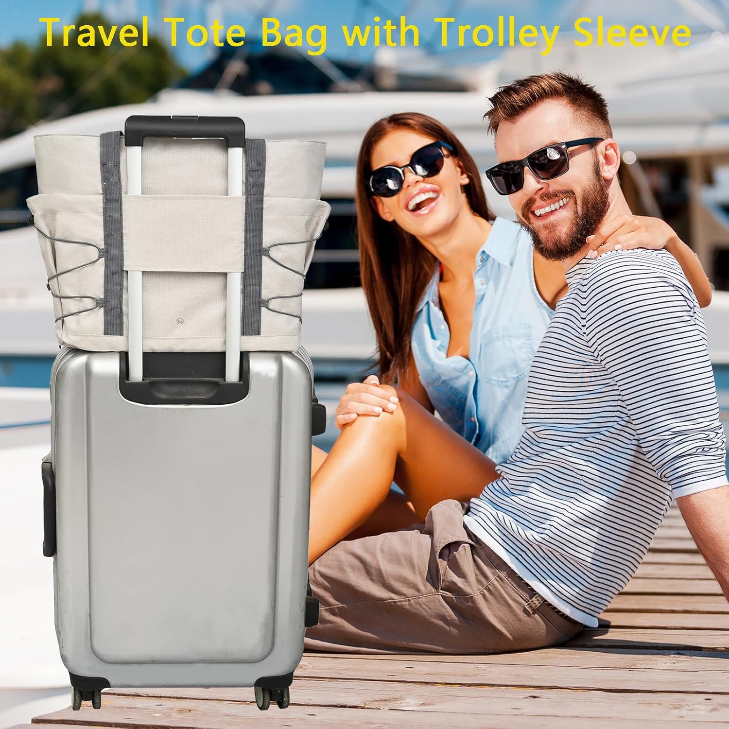 Travel Tote Bags for Women - Foldable Beach Bag Waterproof Zipper Gym Sports Shopping Bag with Trolley Sleeve - Image 3