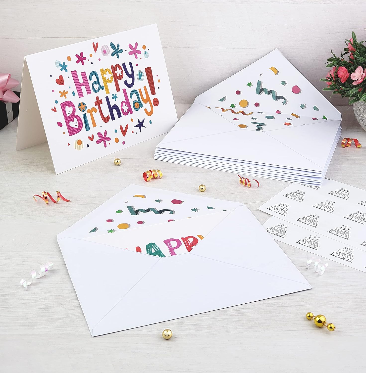 100 Happy Birthday Cards Bulk, Blank Inside with Envelopes and Stickers, – 20 Unique Bright Colorful Designs Notes, Large 5x7 Inches Folded, Thick Cardstock in a Sturdy Packaging - Image 6